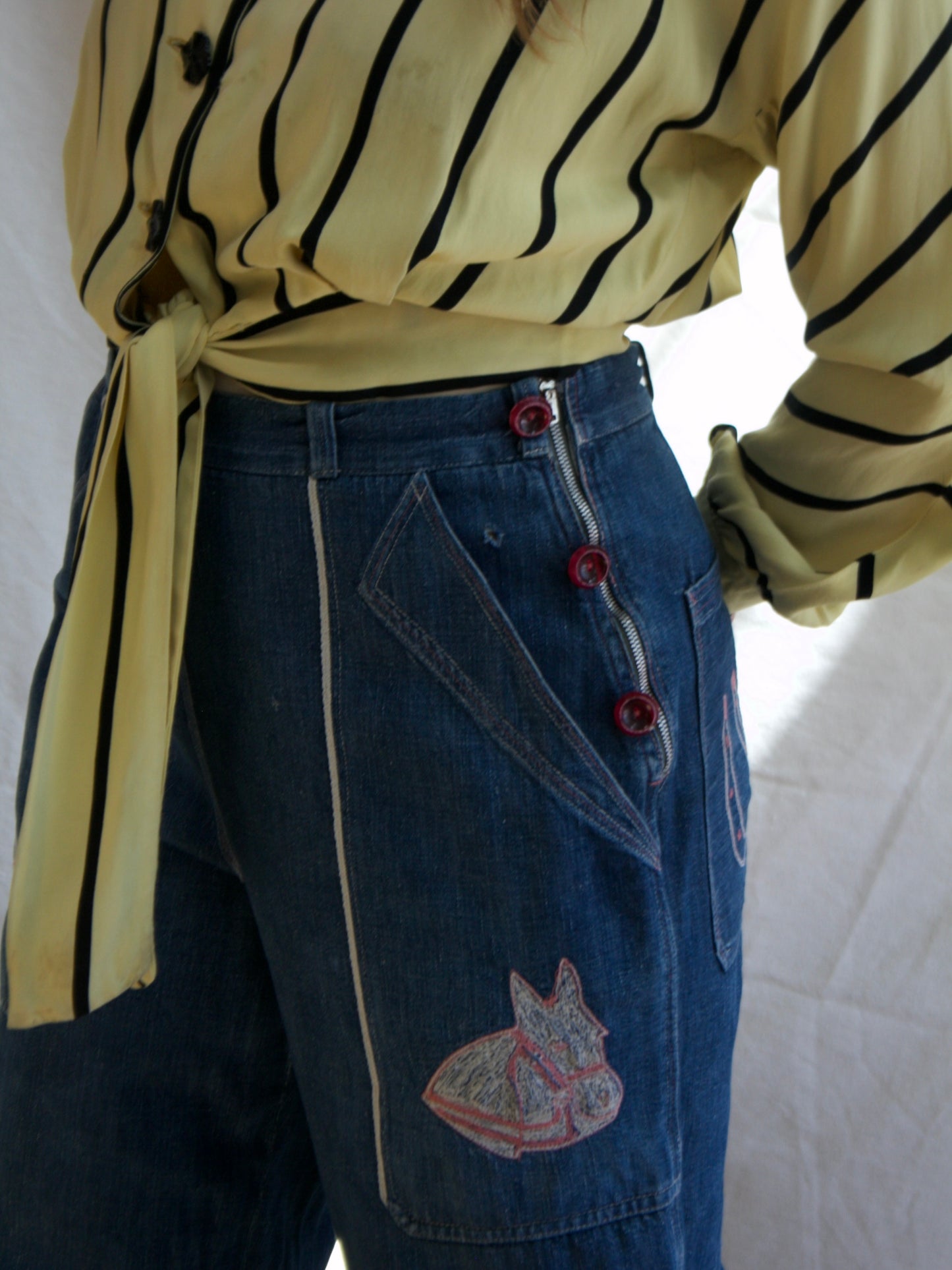 1940s/1950s Western Motif Embroidered 'Side Button' Jeans