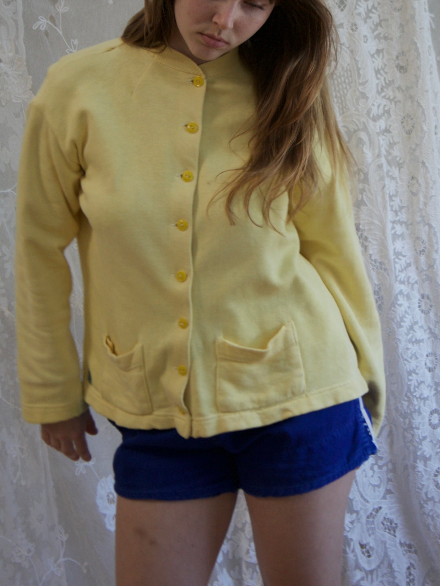 1940s Button Front Cotton Sweatshirt Cardigan
