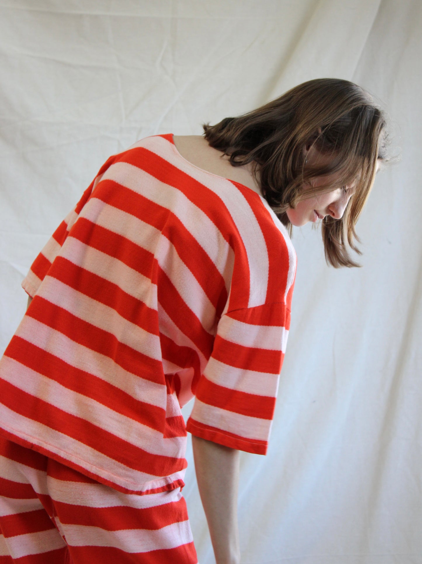 Antique 1930s Two Piece Striped Cotton Knit Bathing/ Play Suit