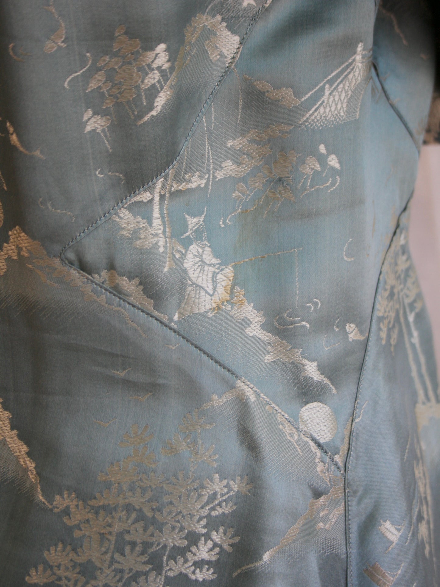 1930s Cornflower Blue Silk Jacquard 2 PC Palazzo Pant Tunic Set