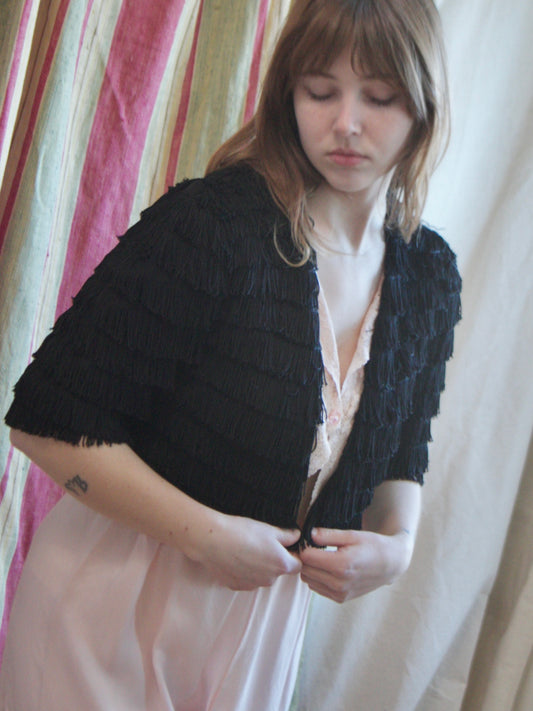 1930s Rayon Crepe Fringe Wrap Bolero Blouse