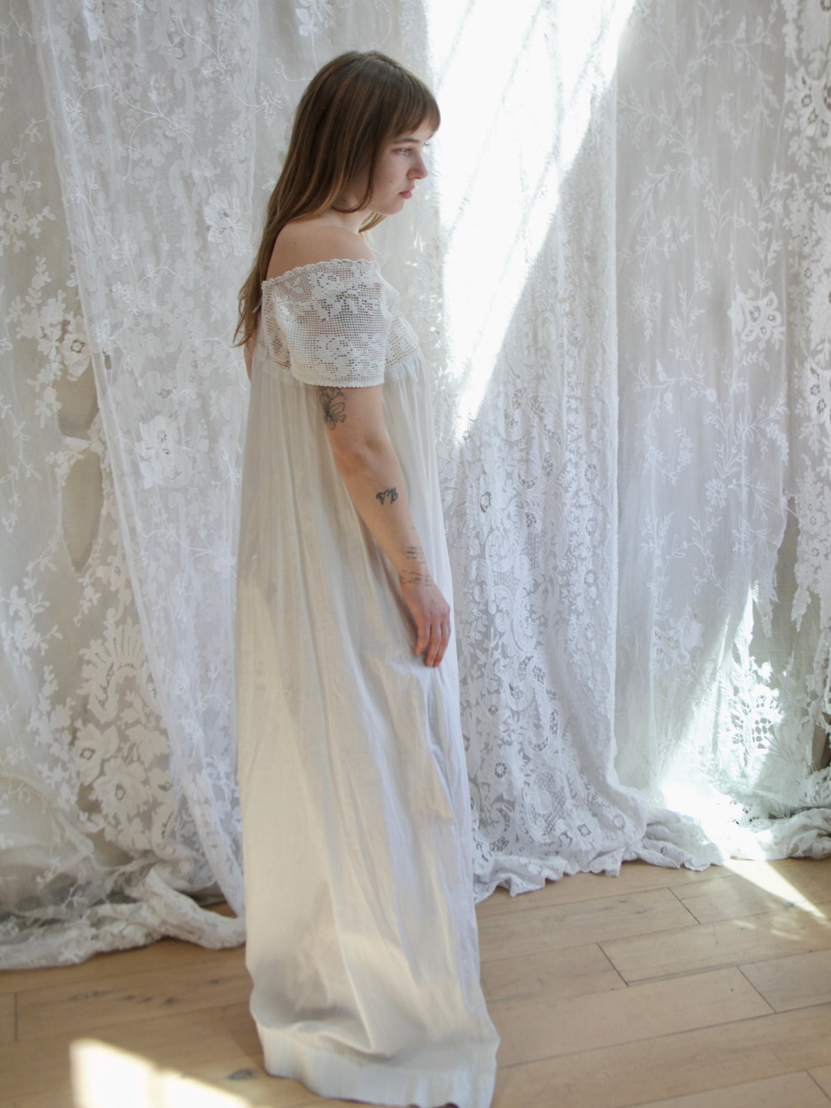 Antique Edwardian Cotton Crochet Yoke Chemise Dress