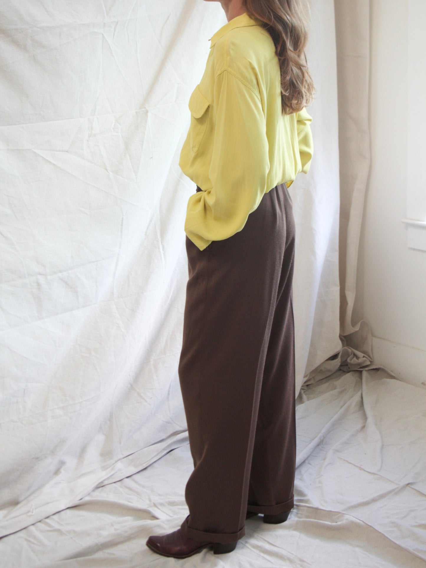 1950s Smooth Chocolate Brown Gabardine Western Side Zip Pants