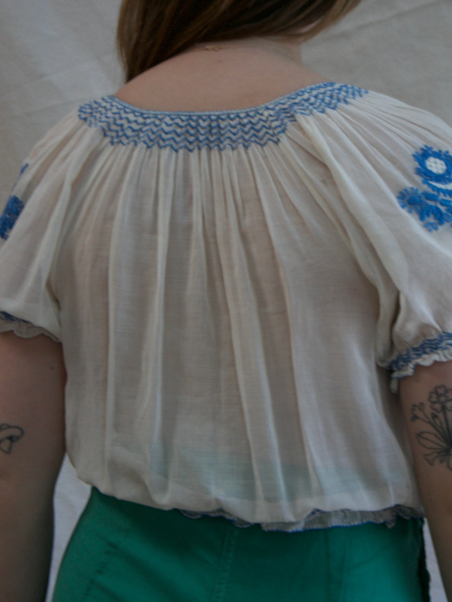 1930s Hungarian Embroidered Folk Cotton Blouse