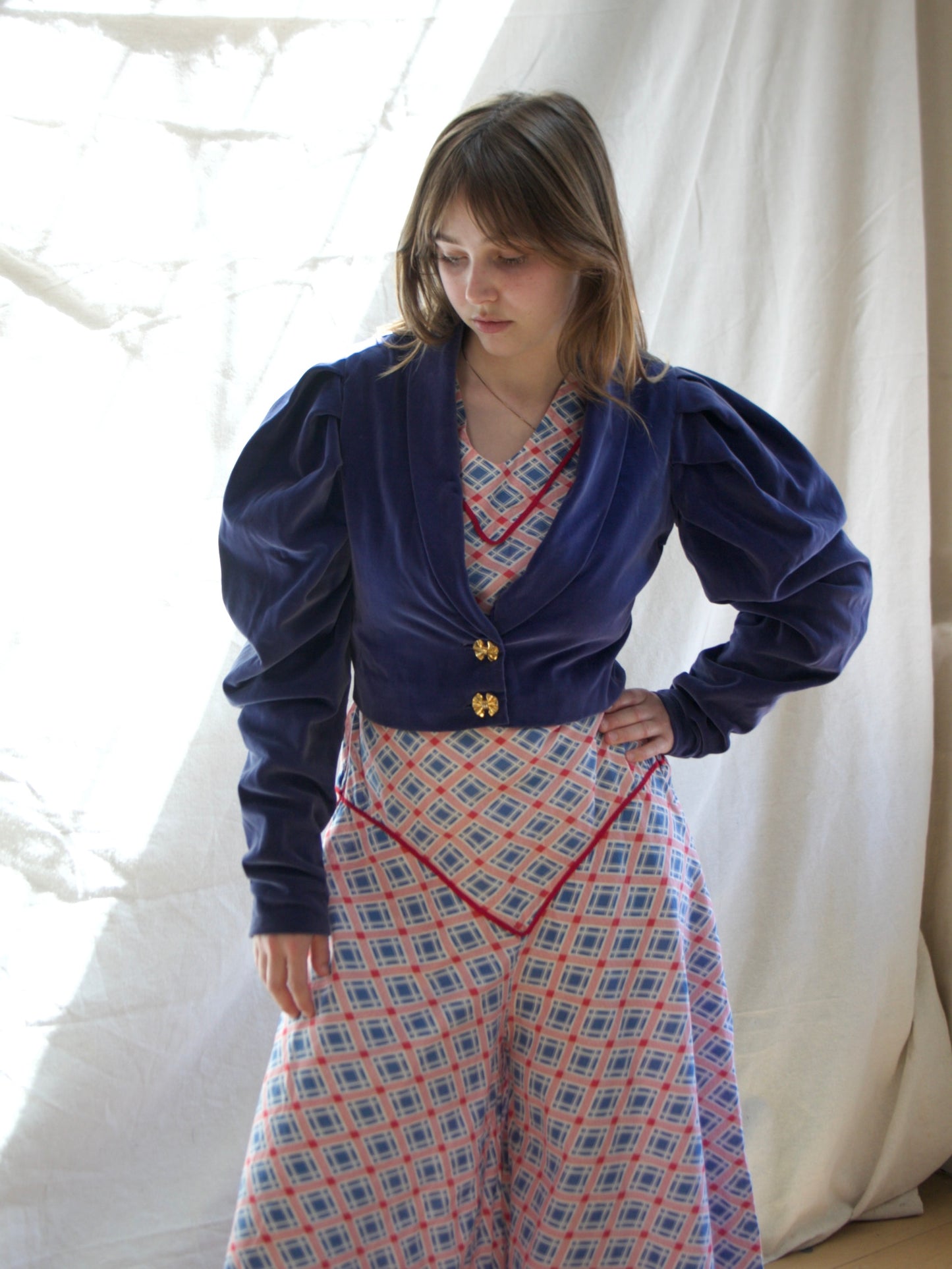 1930s Does 1890s Mutton Sleeve Cropped Velveteen Jacket