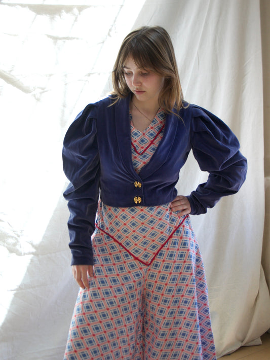 1930s Does 1890s Mutton Sleeve Cropped Velveteen Jacket