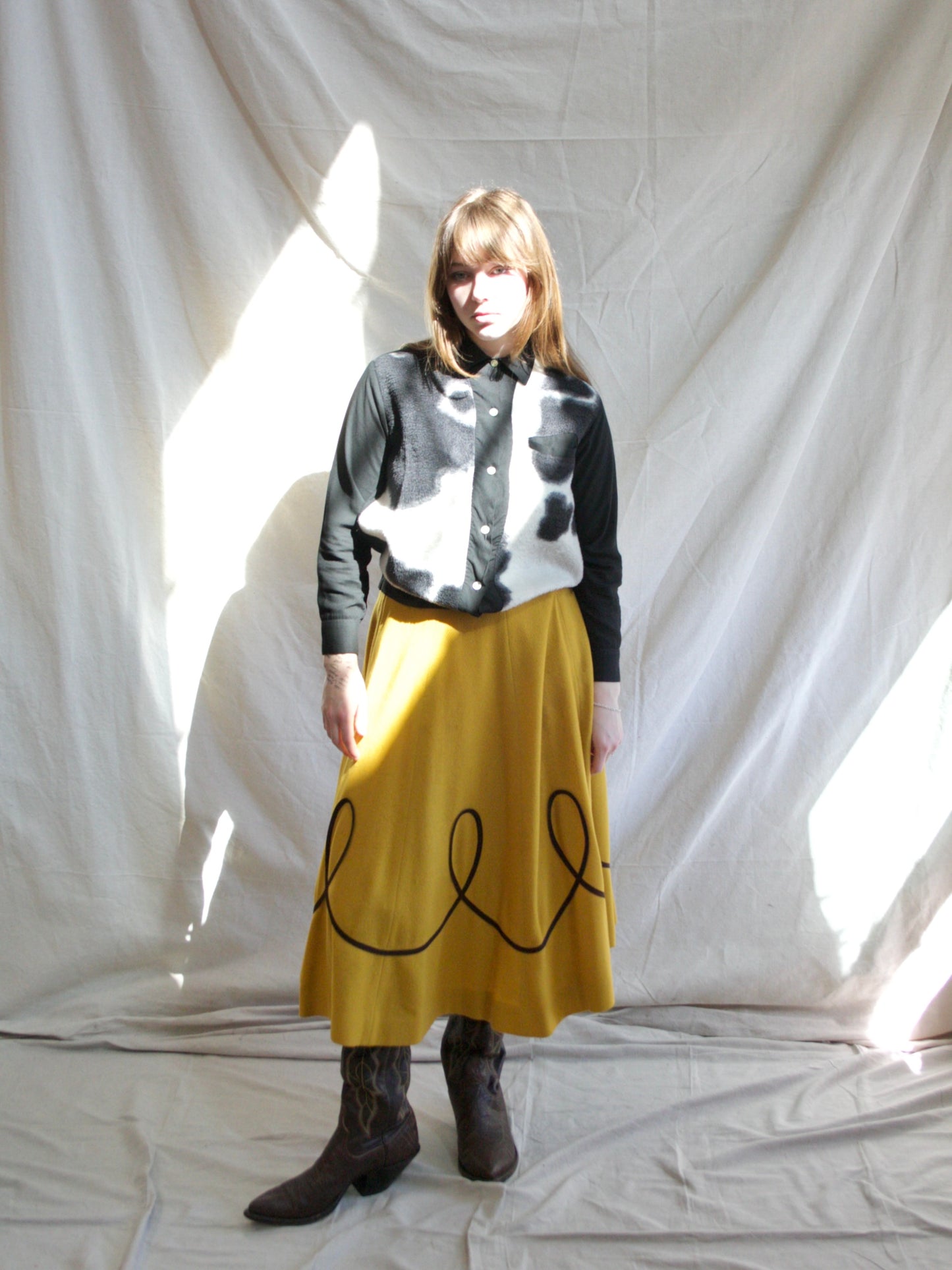 Special 1950s Fuzzy Cow Print Two Tone Shirt