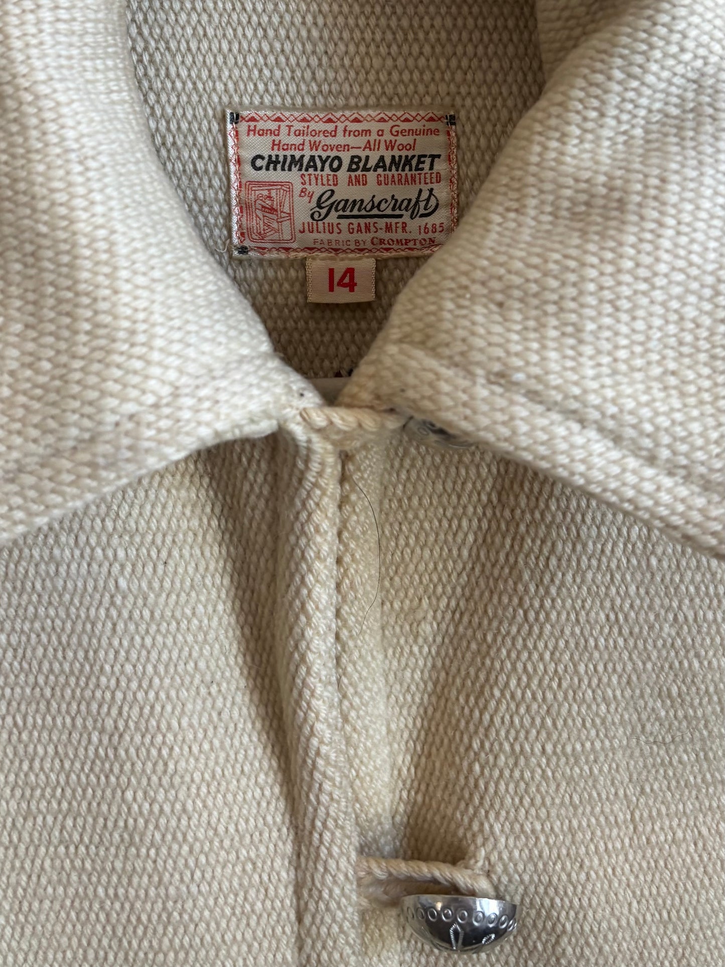 1940s Ganscraft Hand Woven Cream Chimayo Blanket Coat
