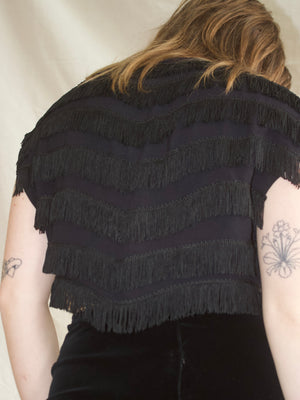 1930s / 1940s Rayon Crepe Fringe Cropped Bolero