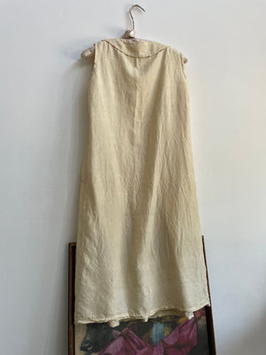 1920s Drop Waist Raw Silk Pleated Deco Dress