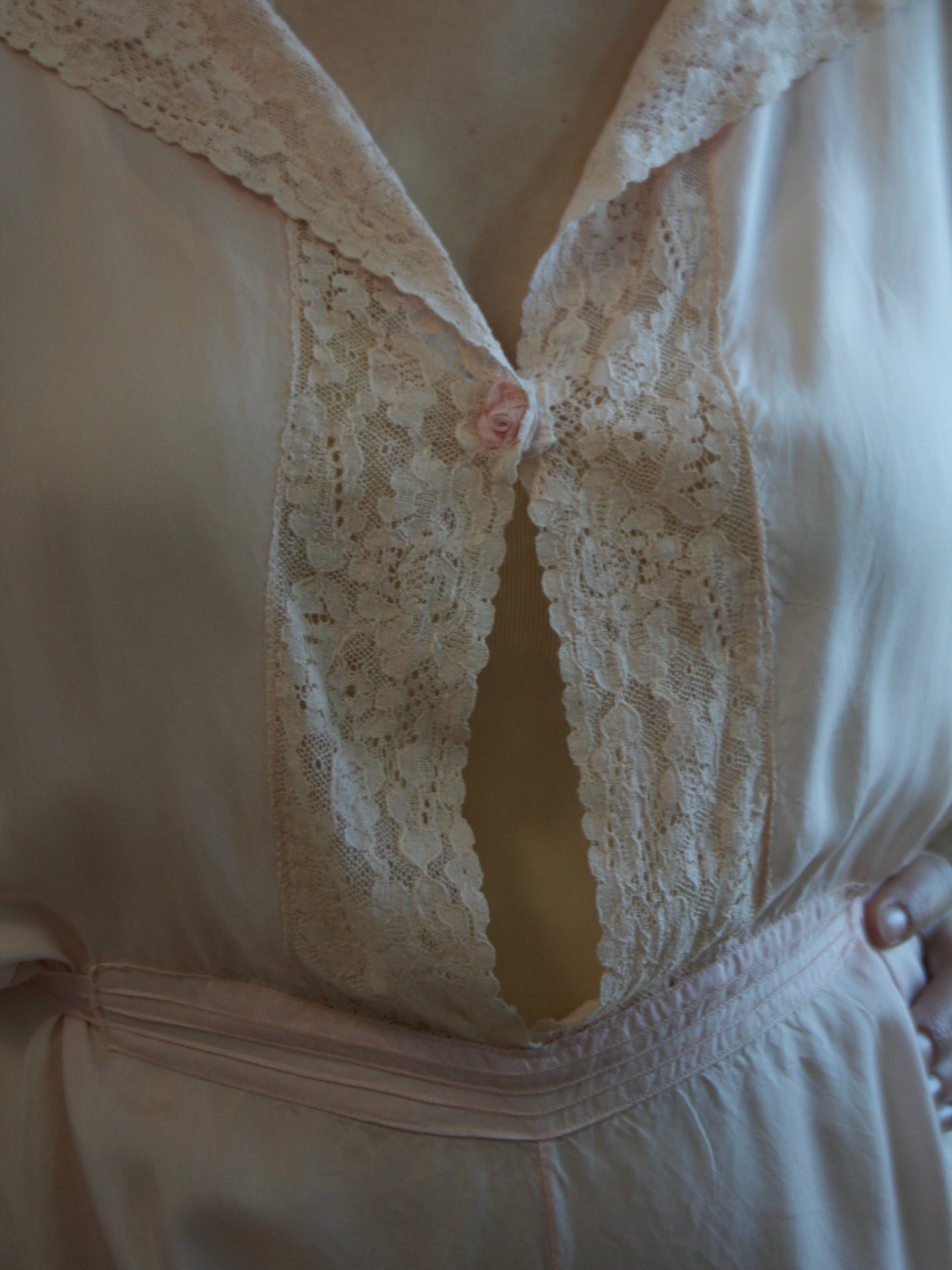 1930s Petal Pink Lace Trim Keyhole Boudoir Jumpsuit