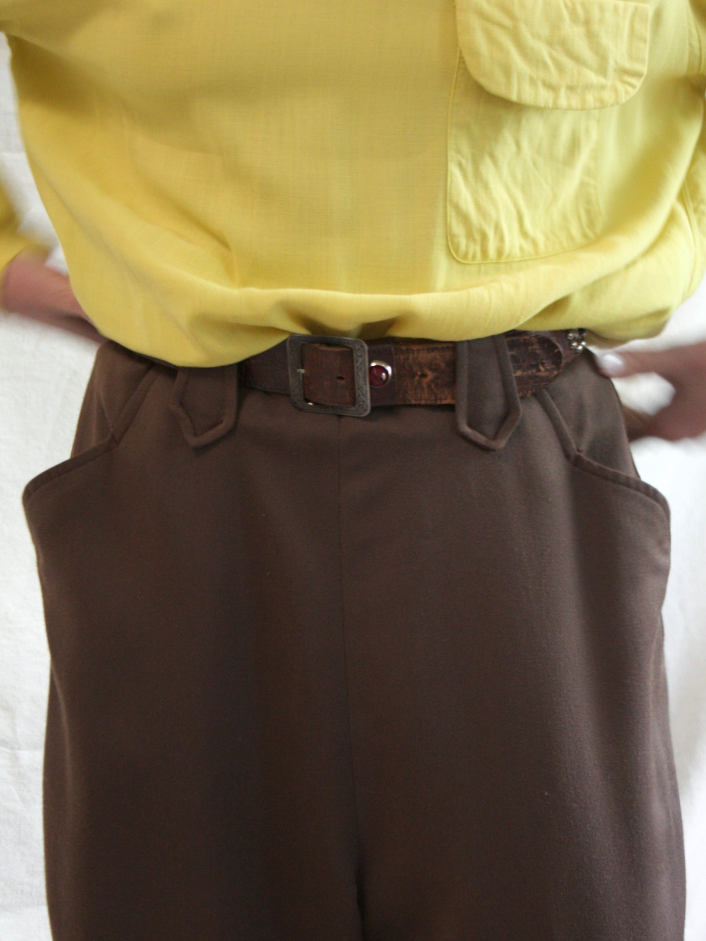 1950s Smooth Chocolate Brown Gabardine Western Side Zip Pants