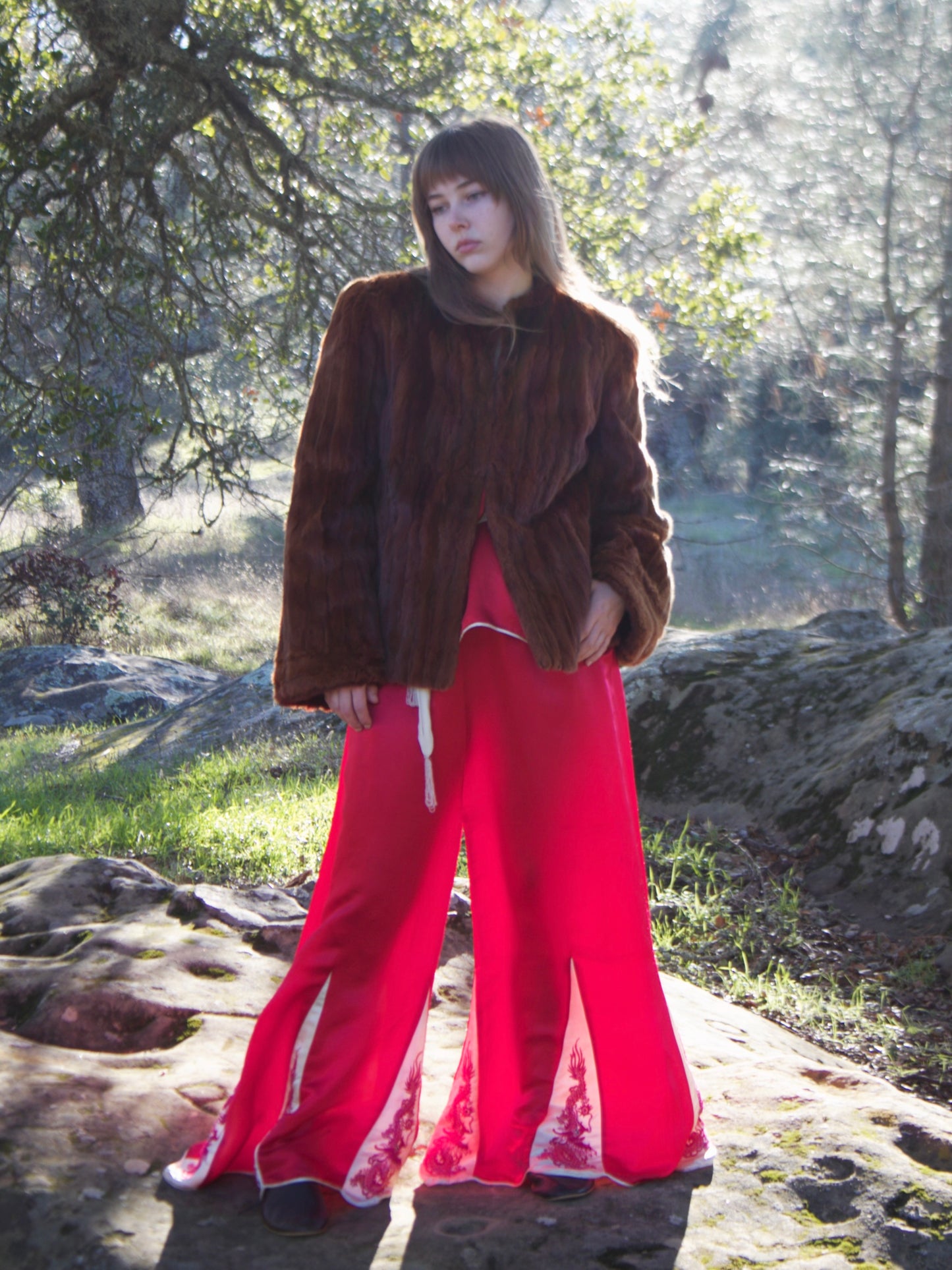 1940s Mink Strong Shoulder Bell Sleeve Coat