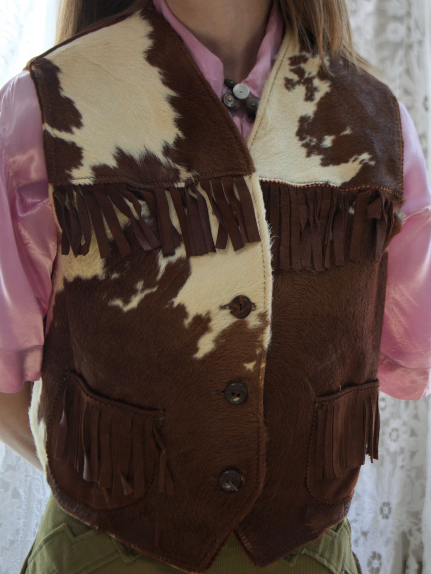 1950s Pony Hair Suede Fringe Western Vest