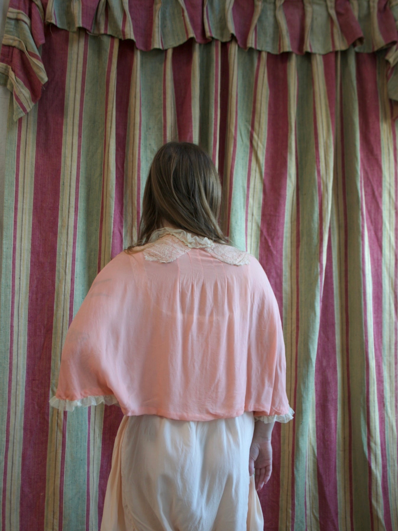 1930s Crepe Chiffon & Ecru Lace Ribbonwork Tie Jacket