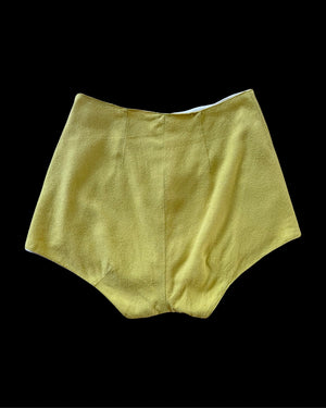 1930s Lemon Chartreuse Nubby Knit Double Side Button Hot Pants
