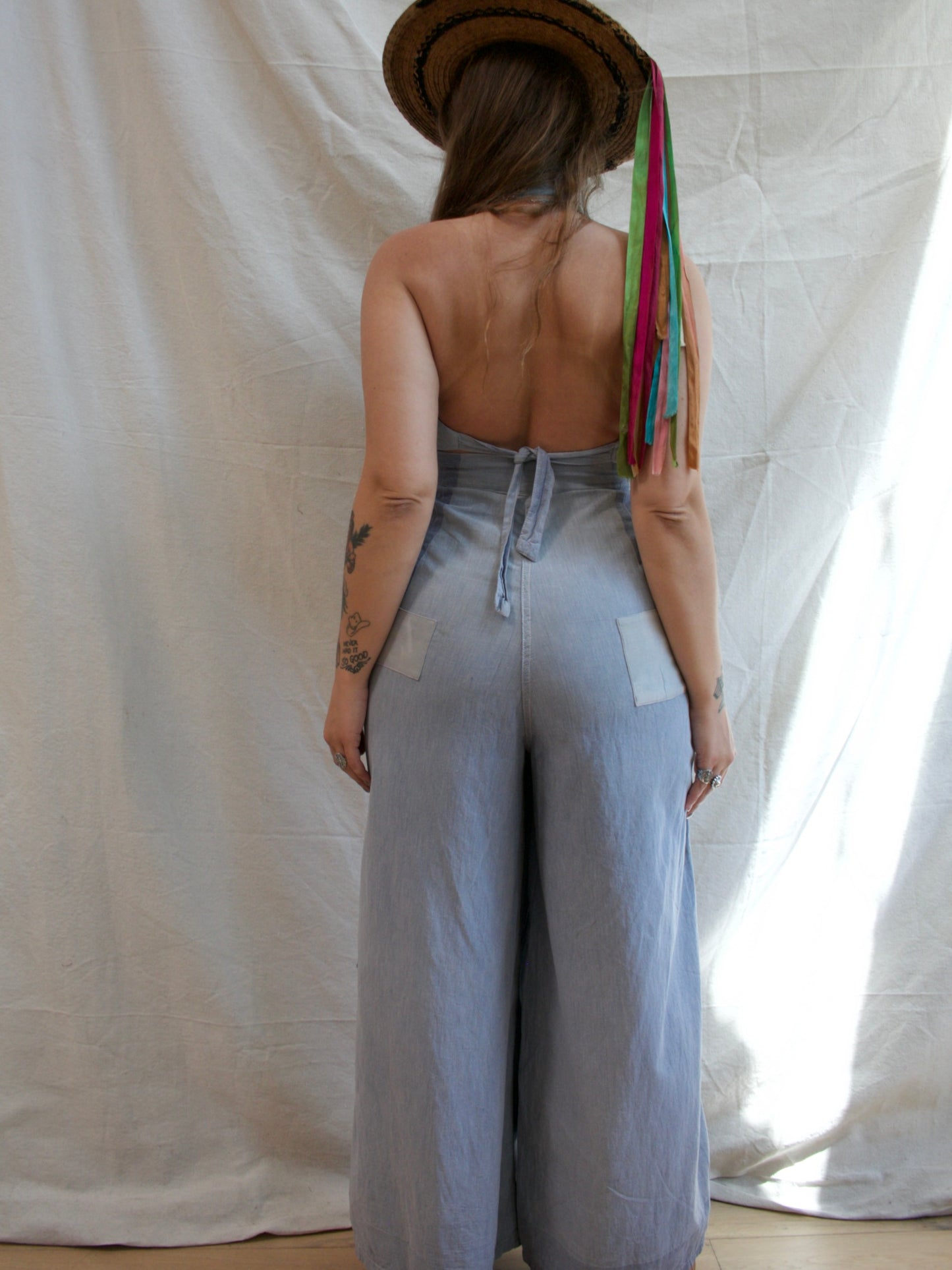 Special 1930s 'Trailer-alls' Chambray Halter Sportswear Double Side Button Overalls