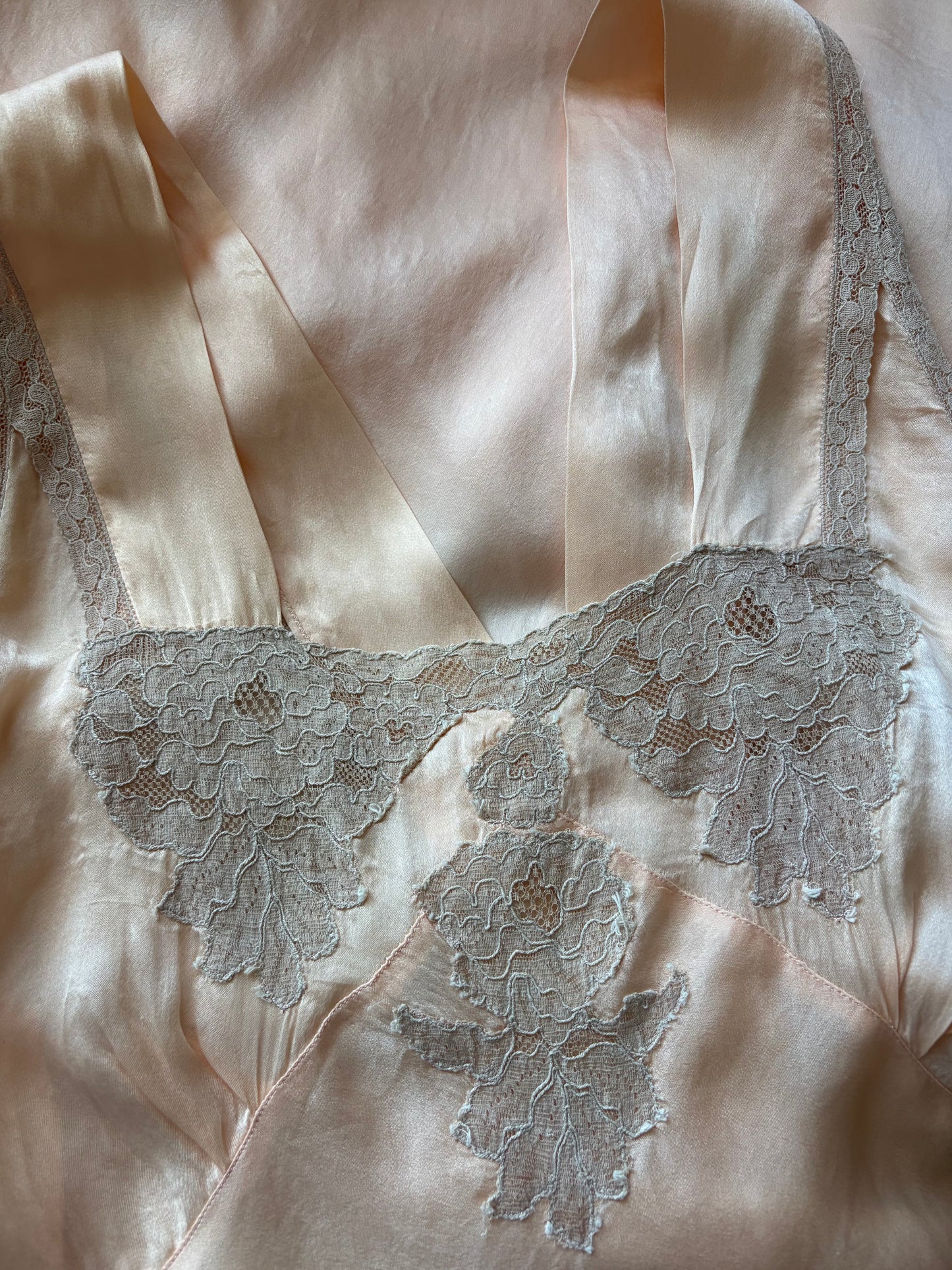 1930s Inset Lace Blush Pink Silk Bias Cut Slip Dress