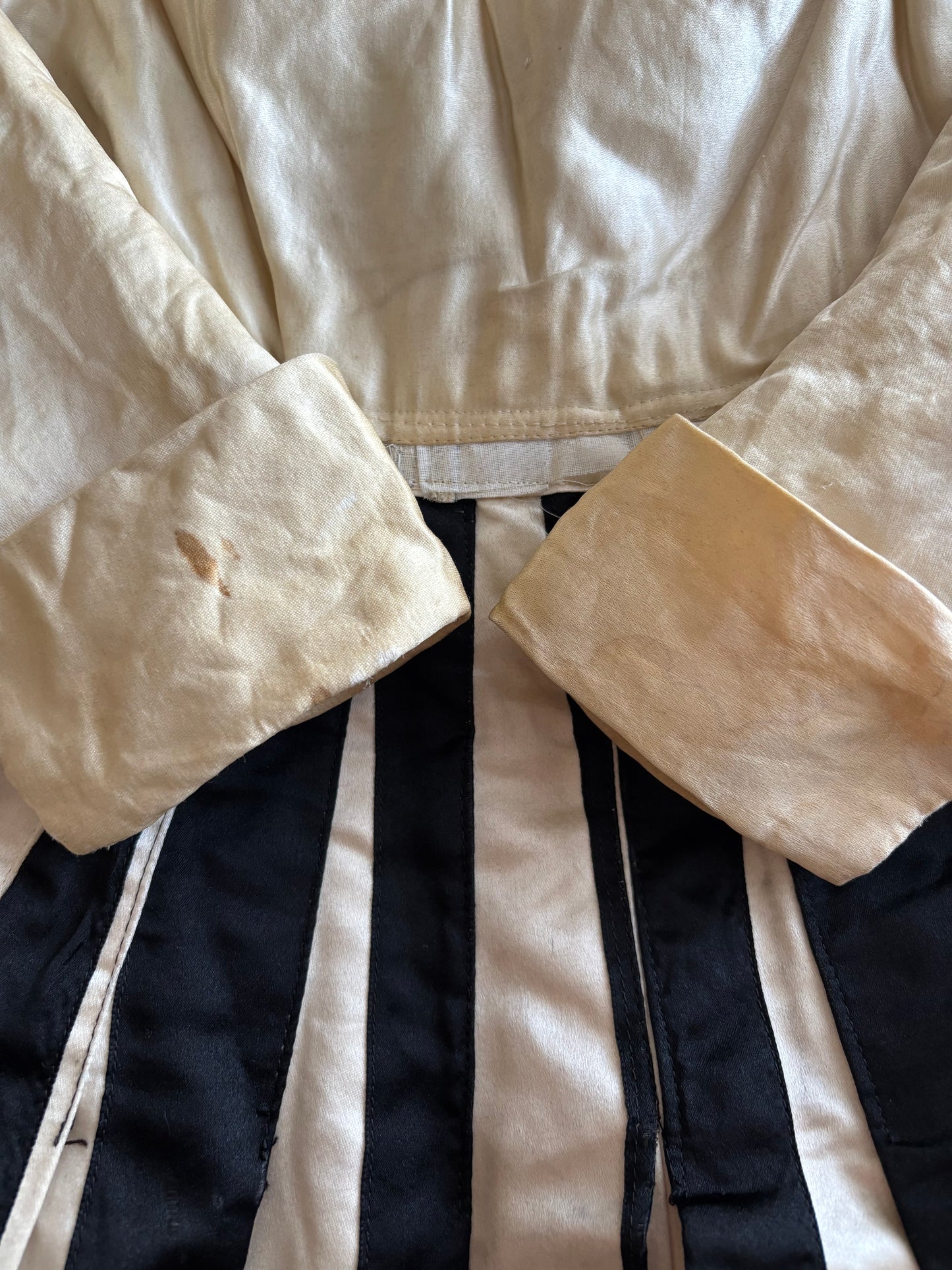 One Of A Kind Antique 1910s B&W Satin 4 Piece Mardi Gras Harem Pant Jumpsuit Ensemble