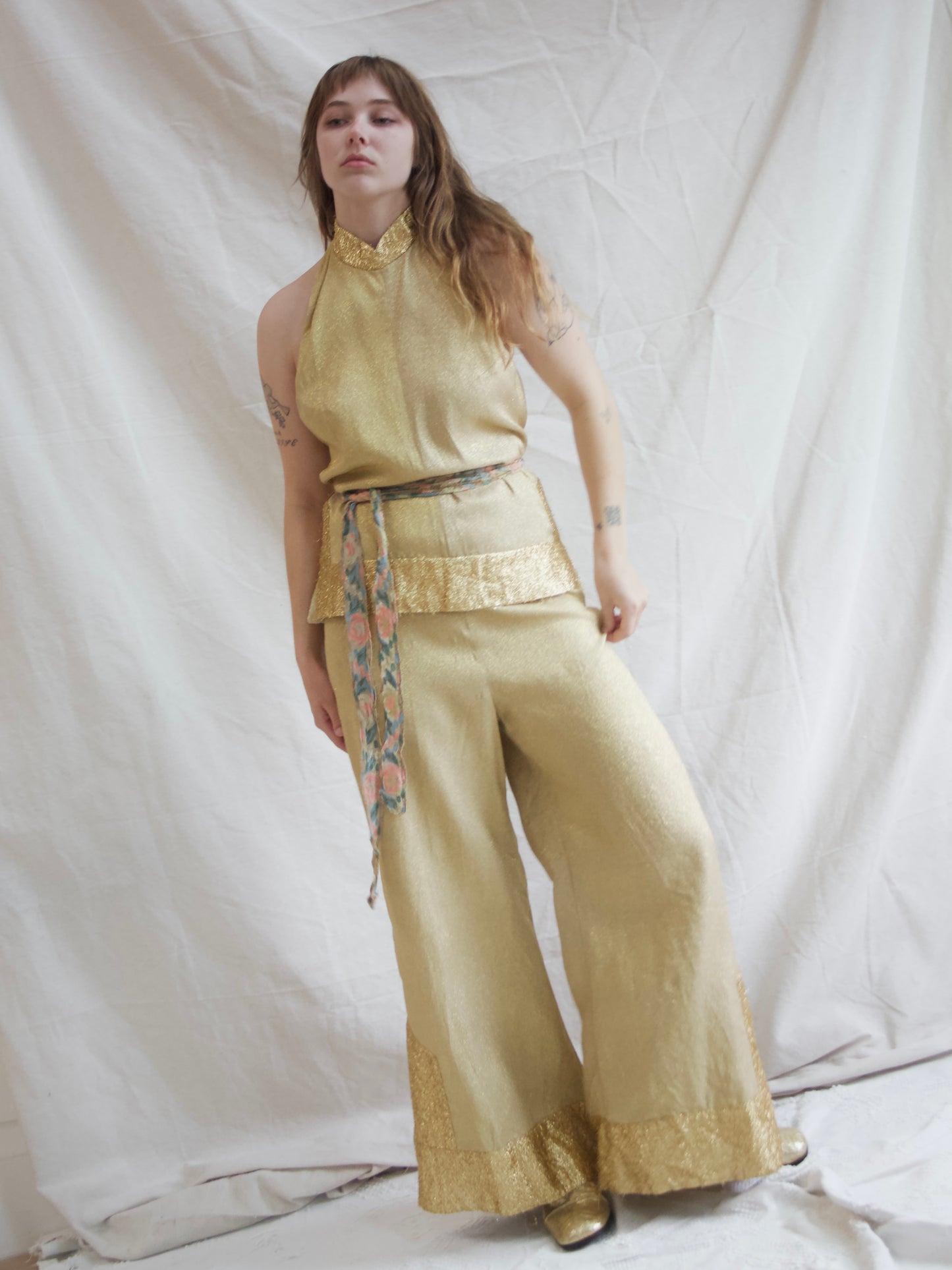 1950s Lurex Palazo Pant Halter Jumpsuit