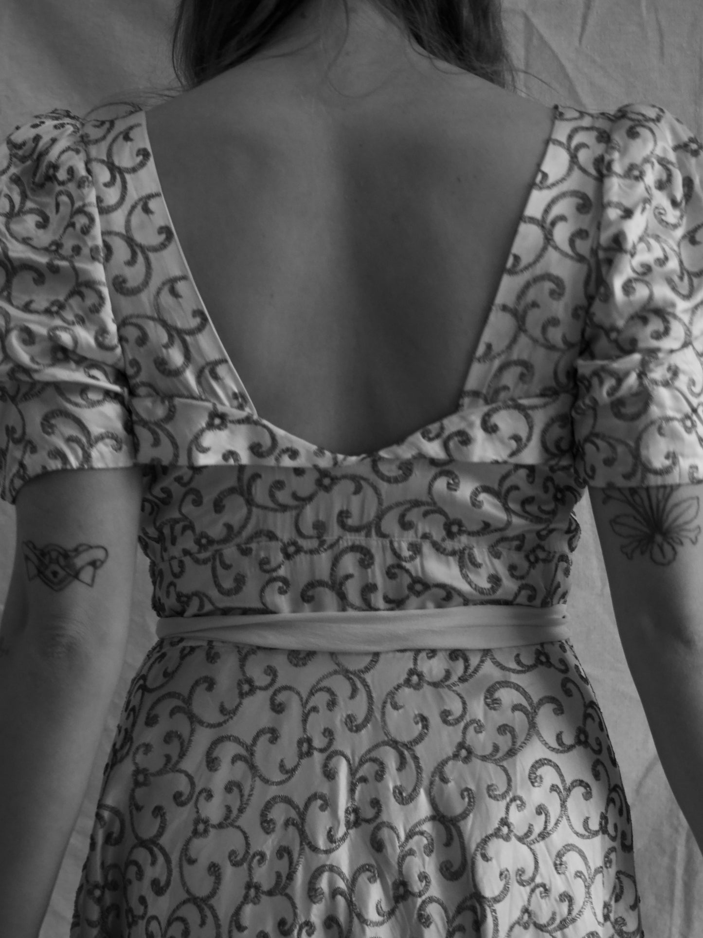 1930s Candlelight Silk Satin Lamé Embroidered Puff Sleeve Sweetheart Gown