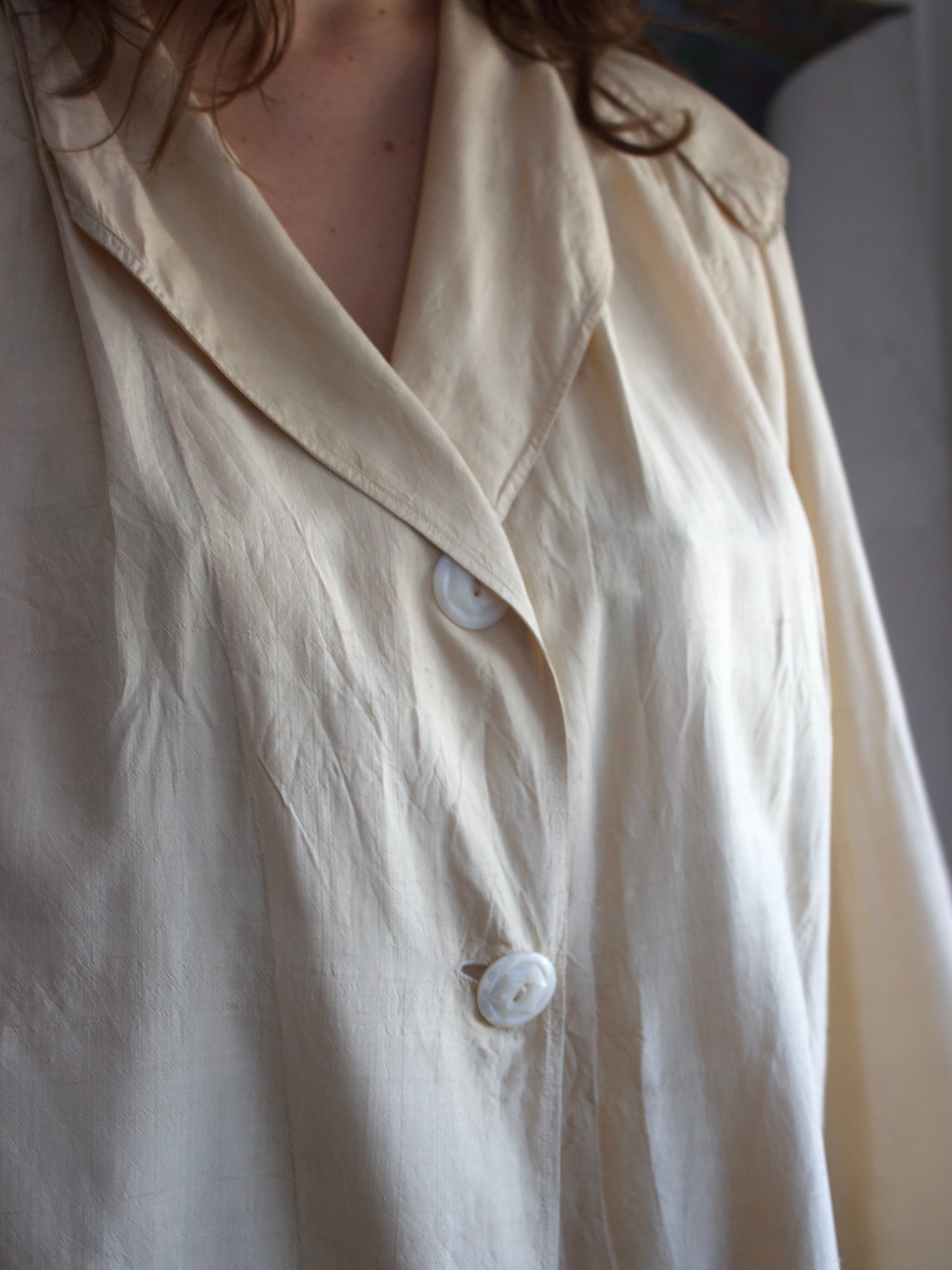 1920s Ecru Pongee Silk Sailor Collar Swing Style Smock Jacket W* MOP Buttons