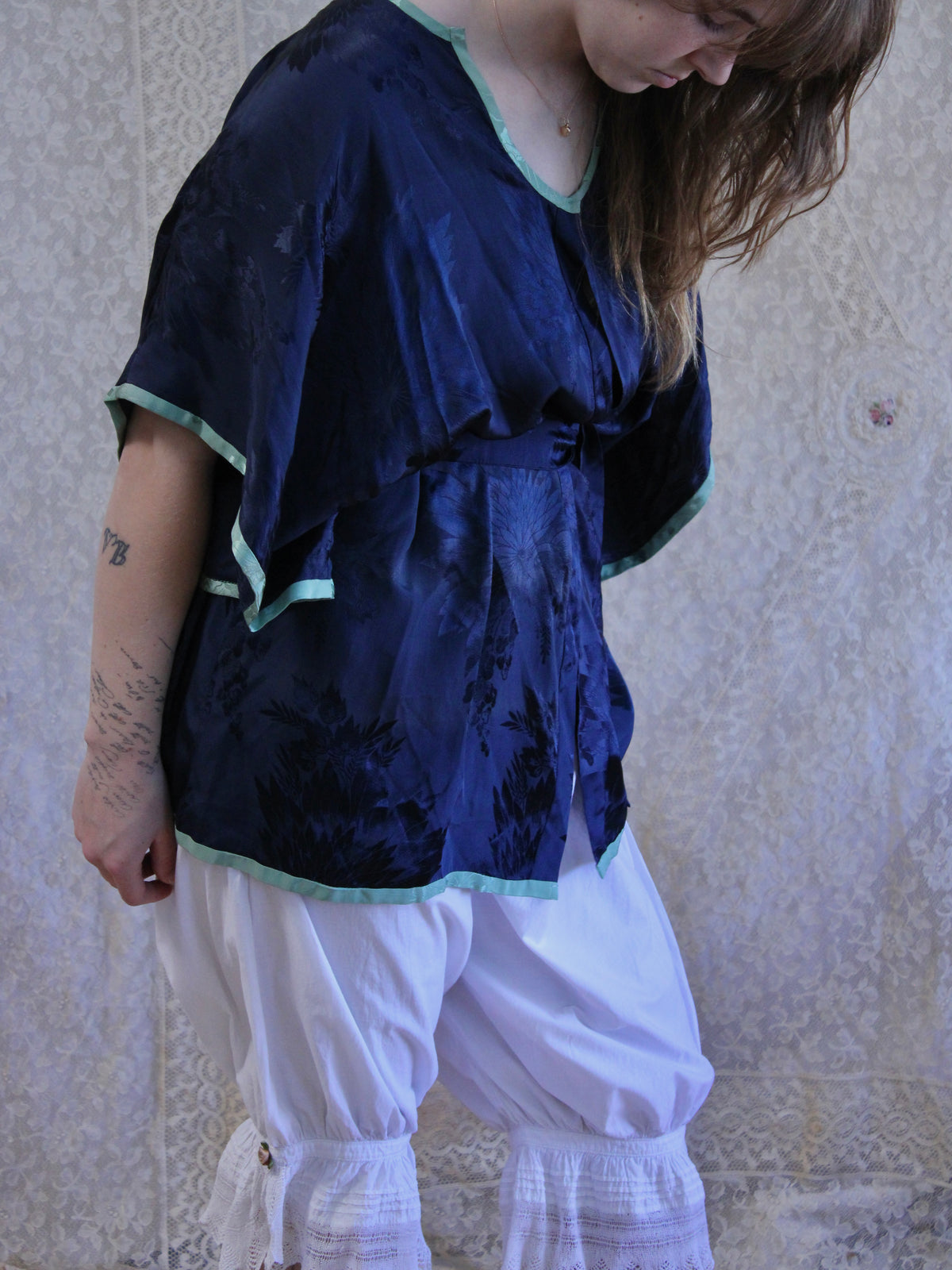 Antique 2PC 1920s Silk Jacquard Lounge Tunic