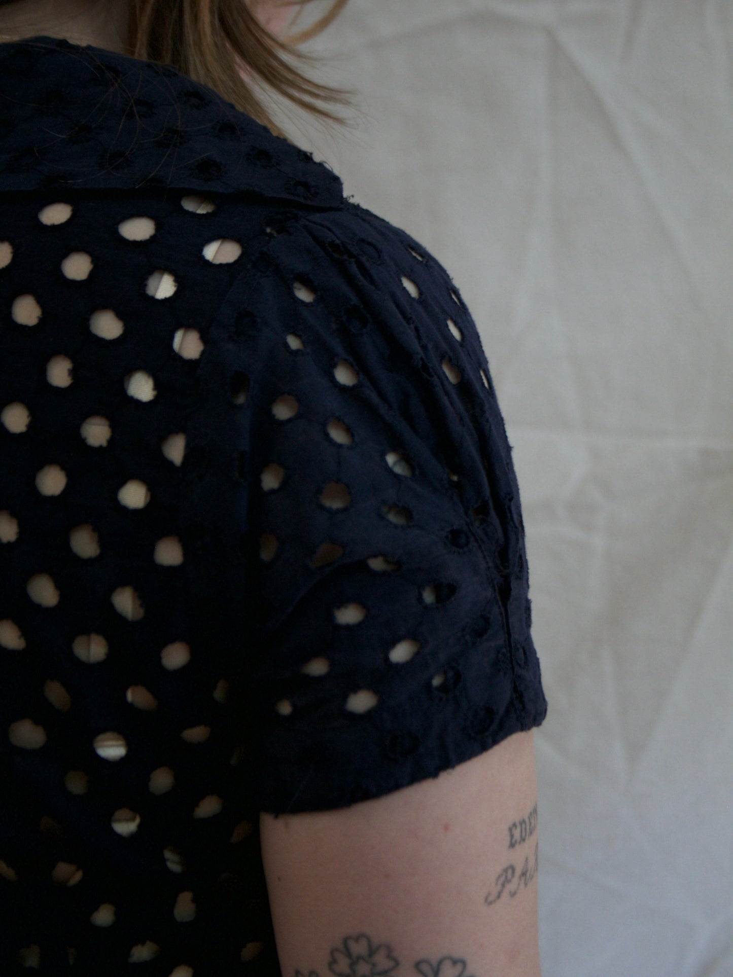 1930s Navy Blue Eyelet Nautical Blouse