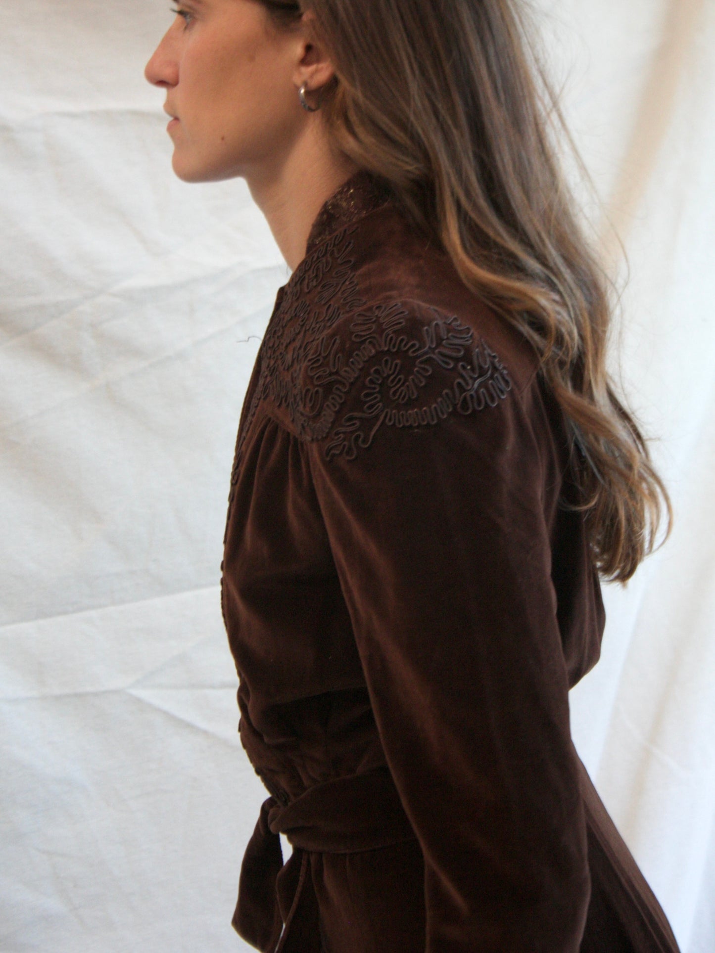 1940s Velveteen Soutache Zip Front Over Jacket