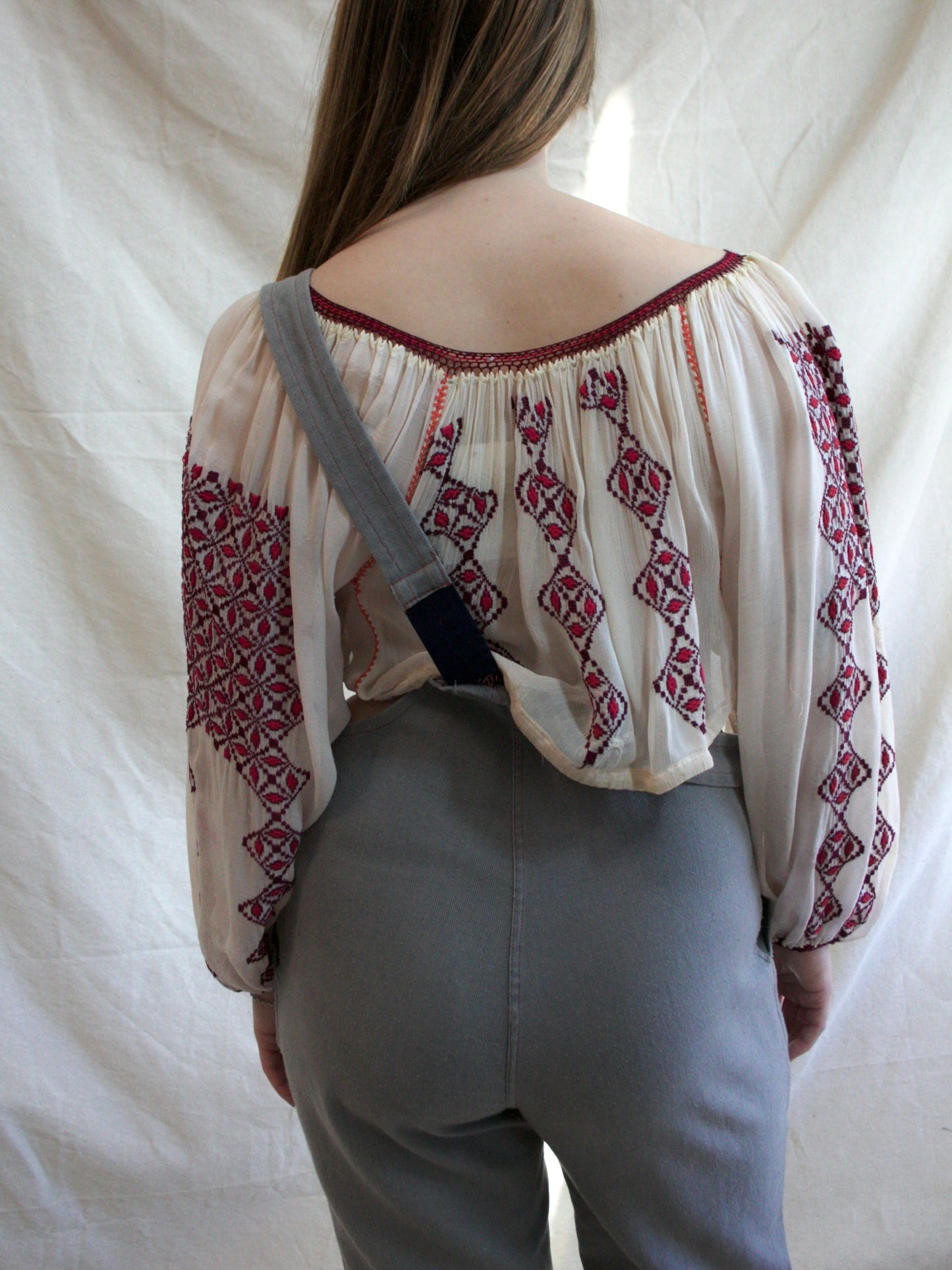 1940s/1950s Faded Cotton Side Button Bib Front Workwear Overalls