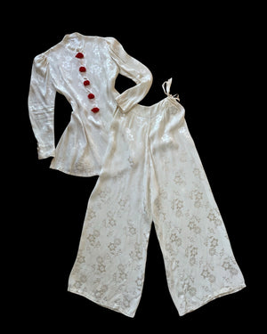 1940s Holiday Silk Brocade Hostess Pajamas