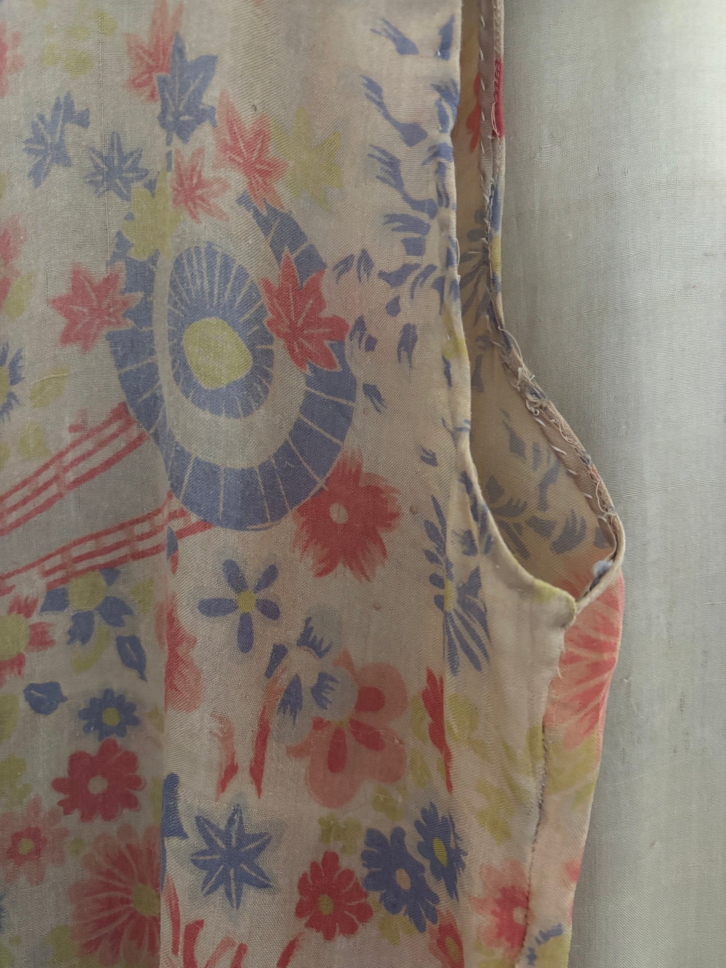 1930s All Over Japanese Print Pongee Silk Lounge Jumpsuit