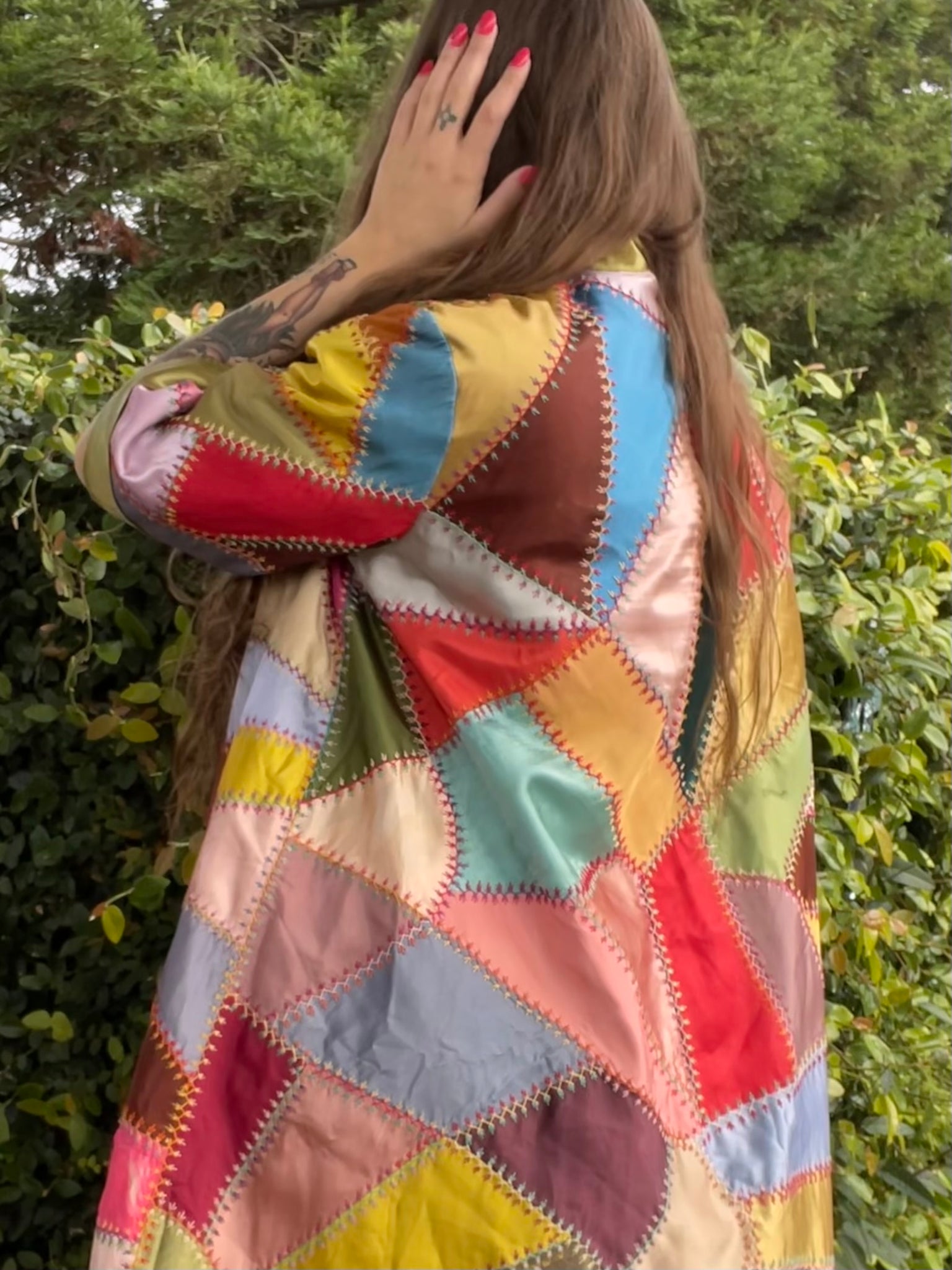 1940s Rainbow Patchwork Silk/Satin Crazy Quilt Jacket