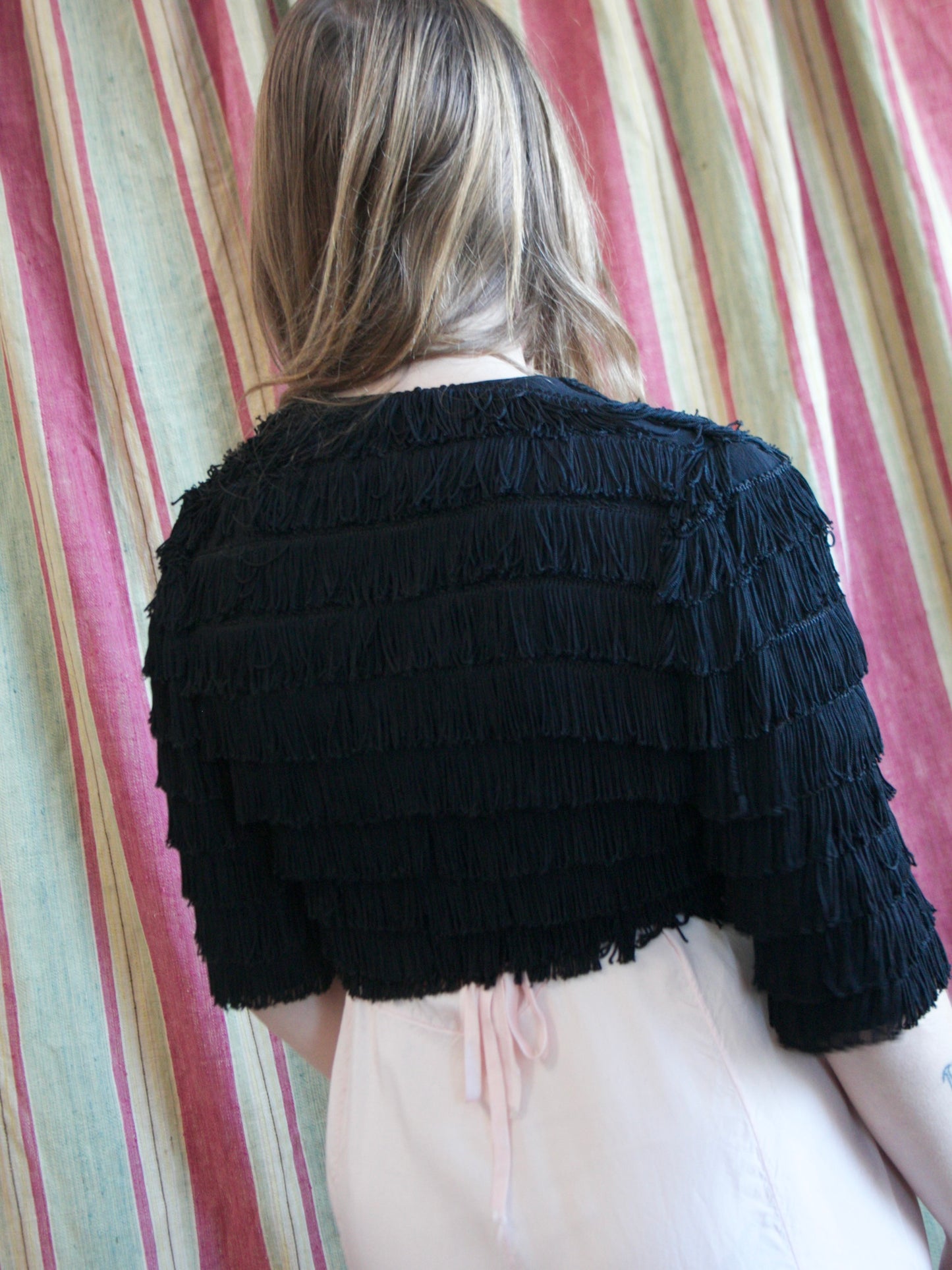 1930s Rayon Crepe Fringe Wrap Bolero Blouse