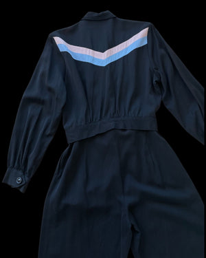 1940s DEADSTOCK Pastel Chevron Stripe Gabardine Sportswear Pant Suit Set