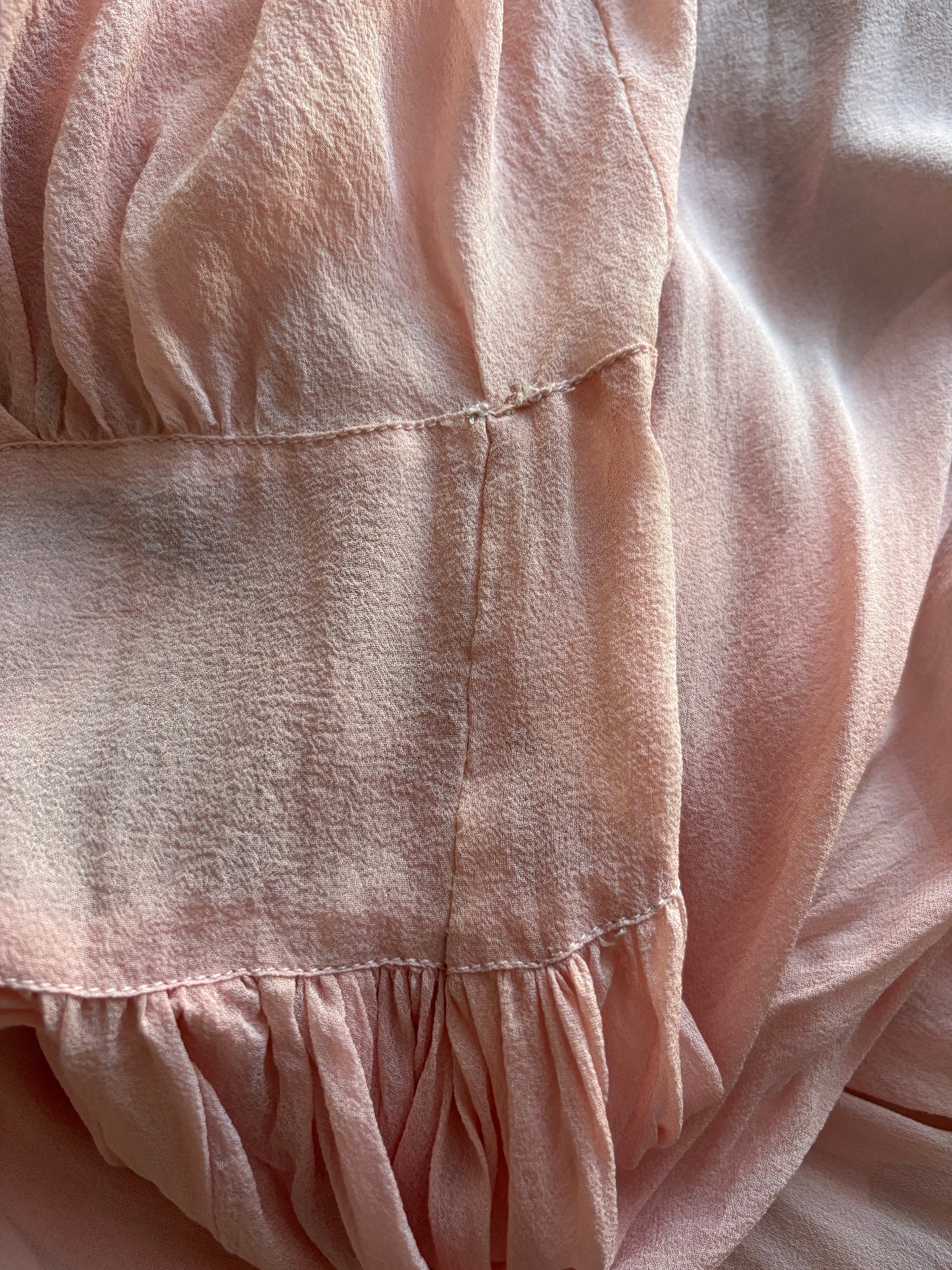 1930s Pale Pink Chiffon V Neck Dress