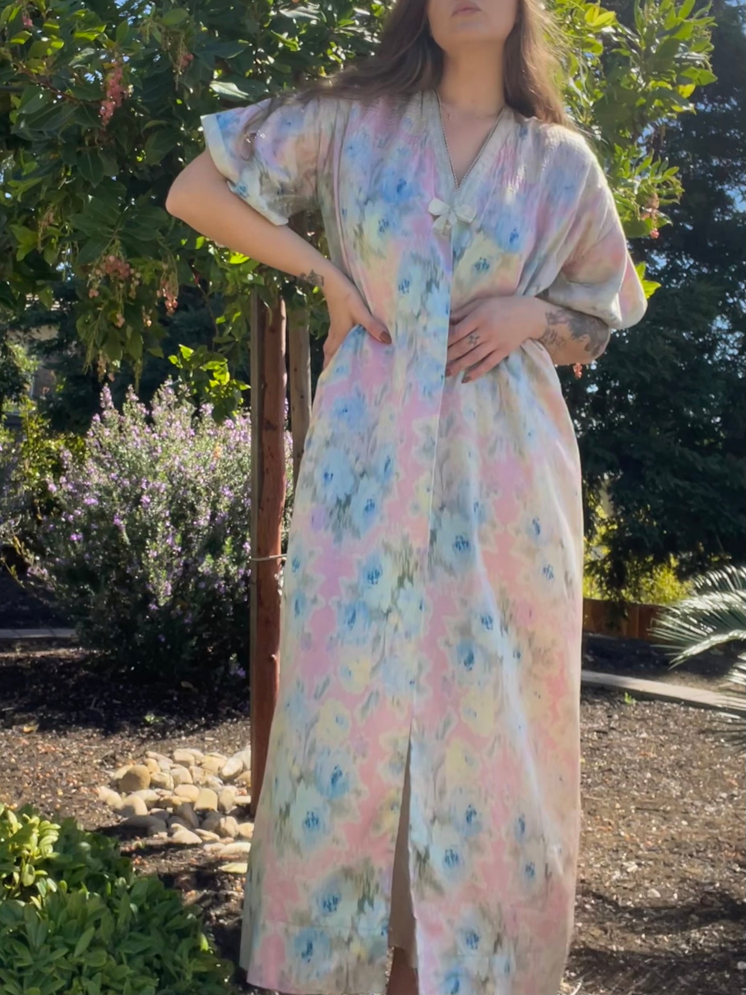 Edwardian Pastel Floral Silk Dressing Gown/ Robe
