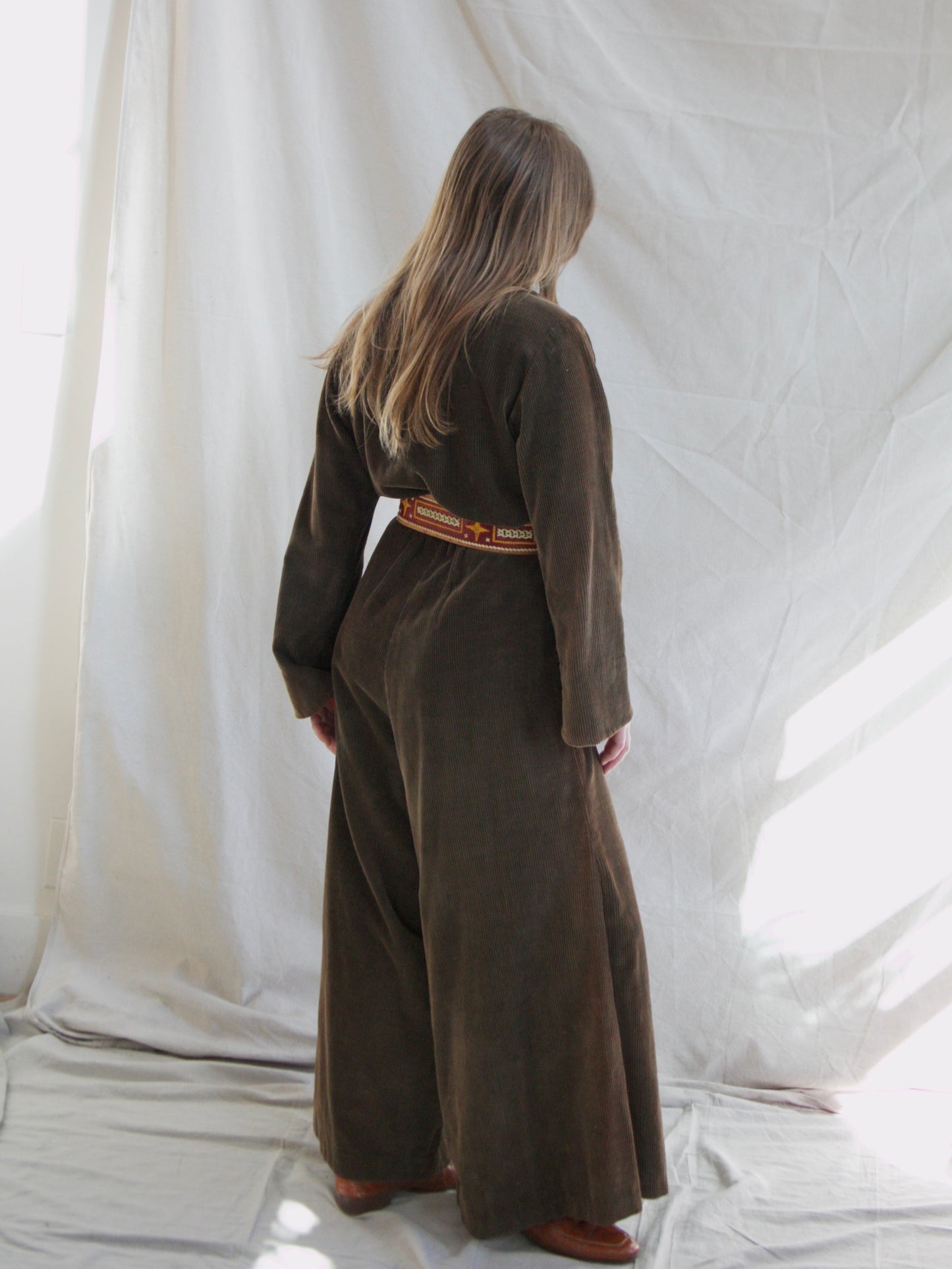 Rare 1930s Wide Wale Corduroy Convertible Bodice Palazzo Jumpsuit