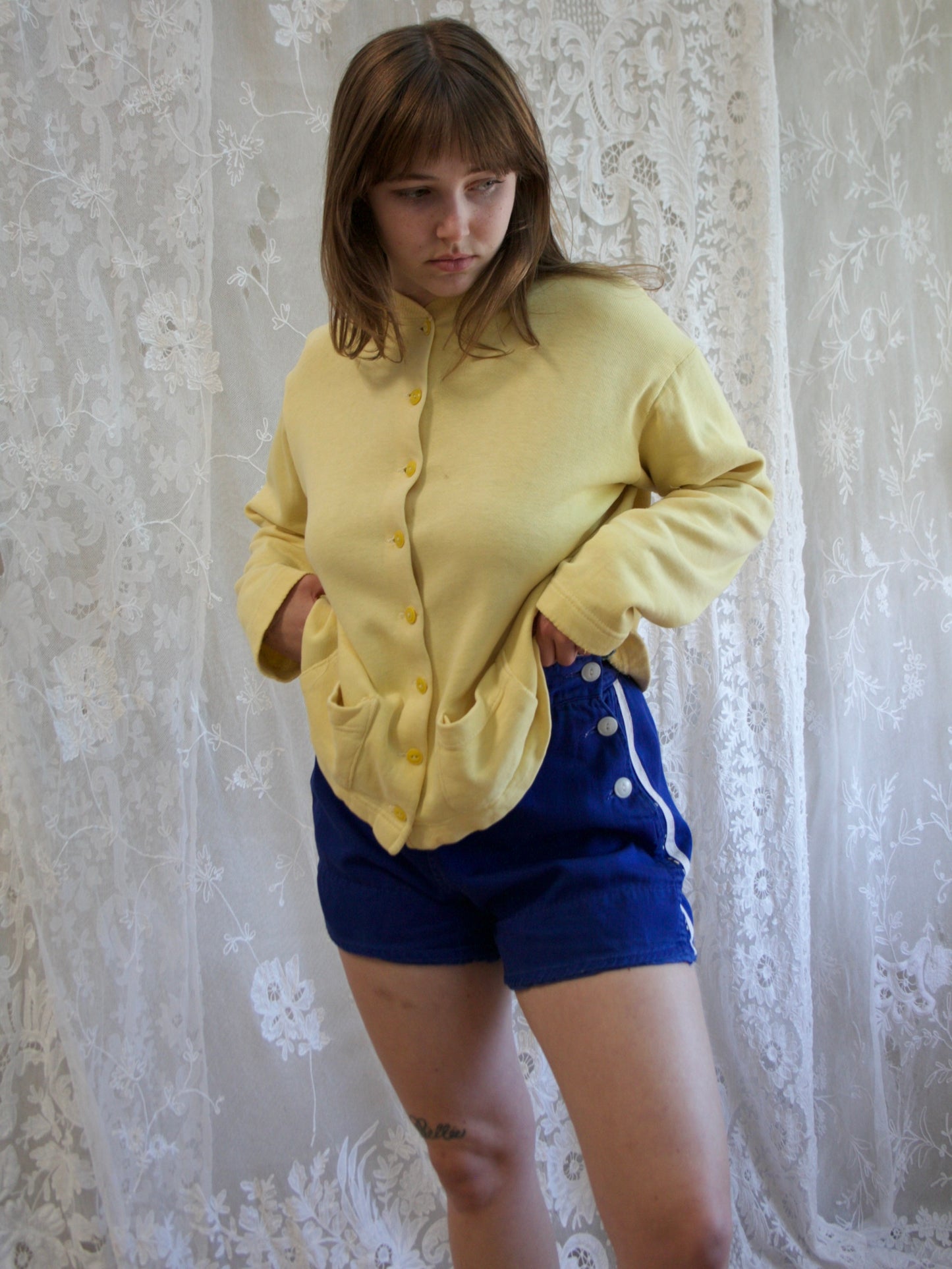 1940s Button Front Cotton Sweatshirt Cardigan