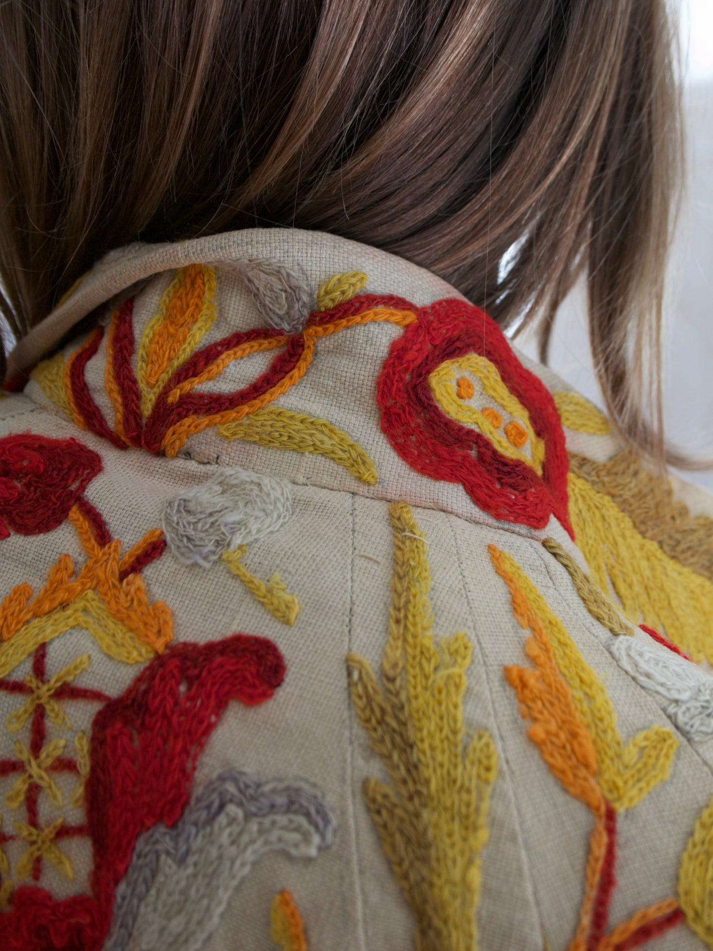 Antique 1920s/1930s Crewelwork Linen Jacket  Handmade in India