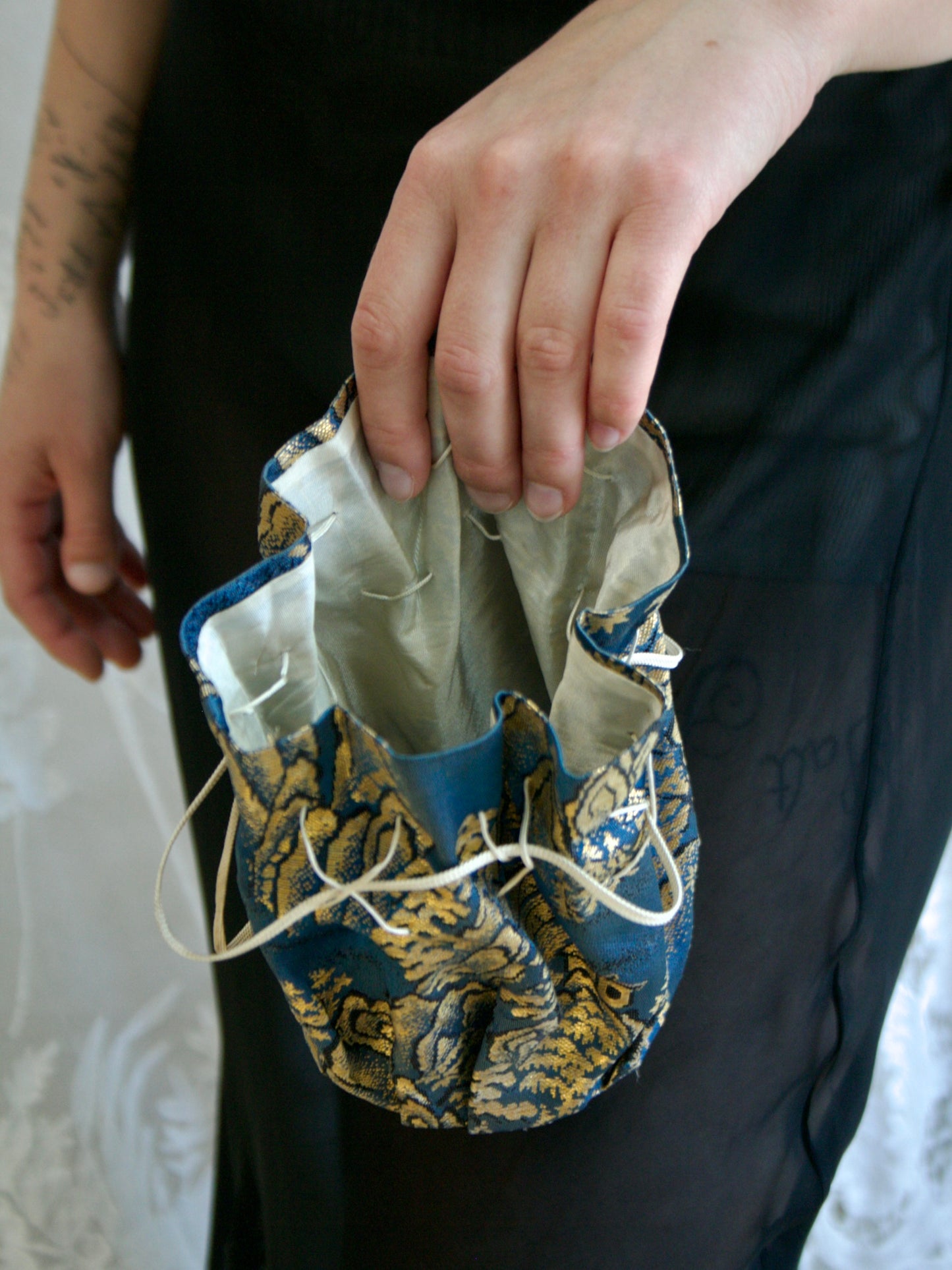 1940s Silk Satin Damask Capelet + Matching Purse