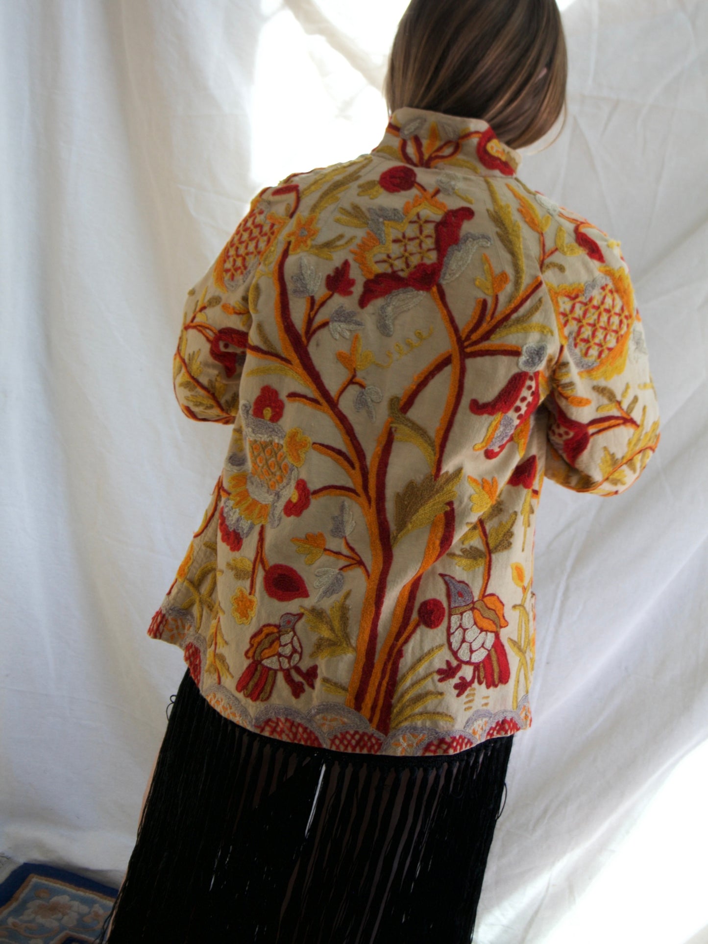 Antique 1920s/1930s Crewelwork Linen Jacket  Handmade in India