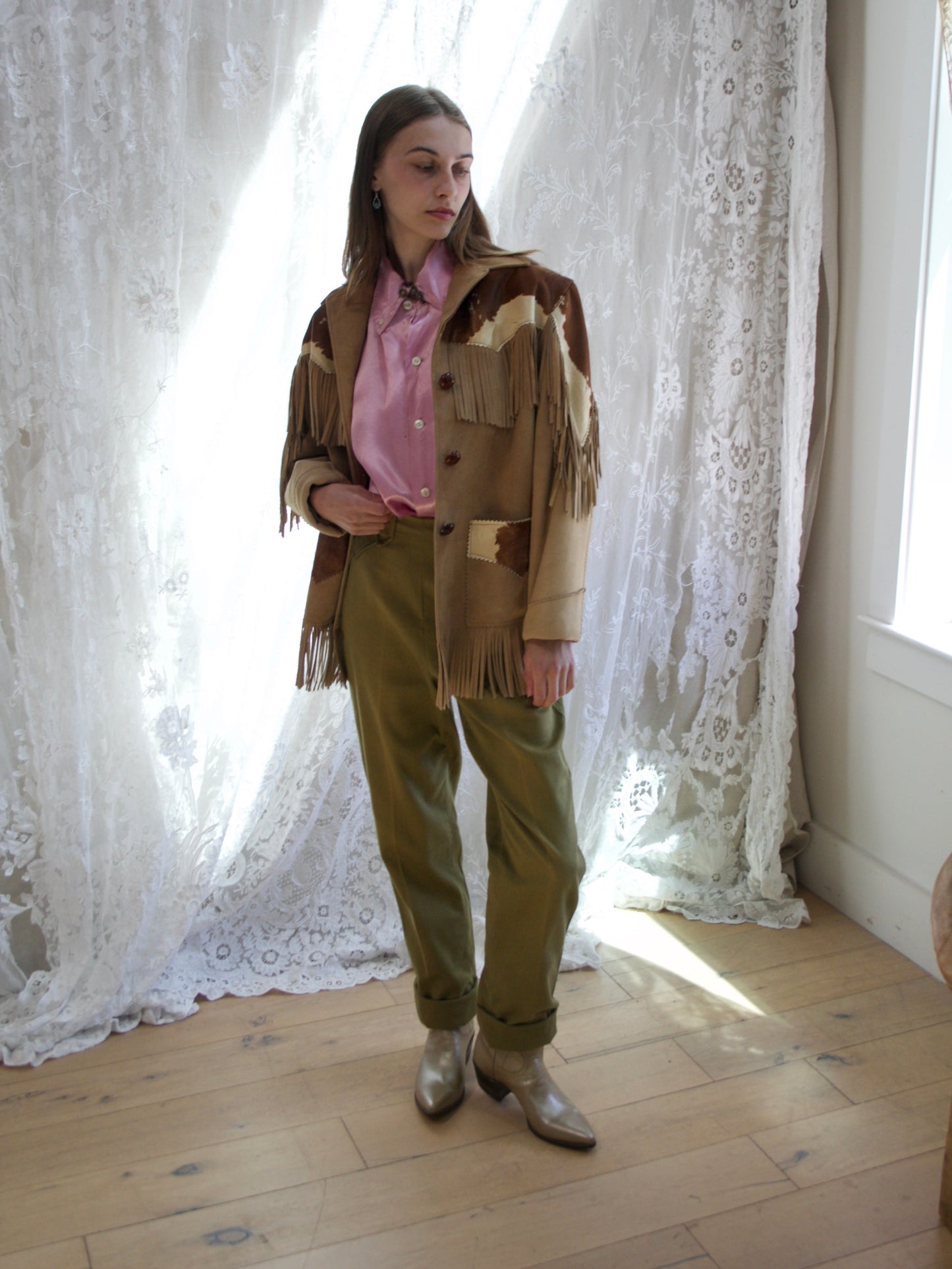 1950s Pony Hair Suede Fringe Western Jacket
