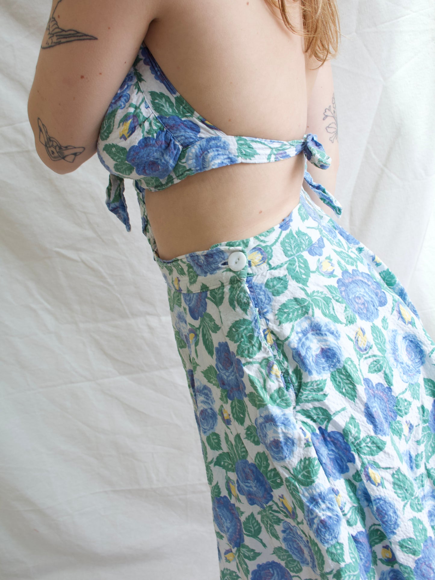1940s Waffled Cotton Side Button 2 PC Playsuit