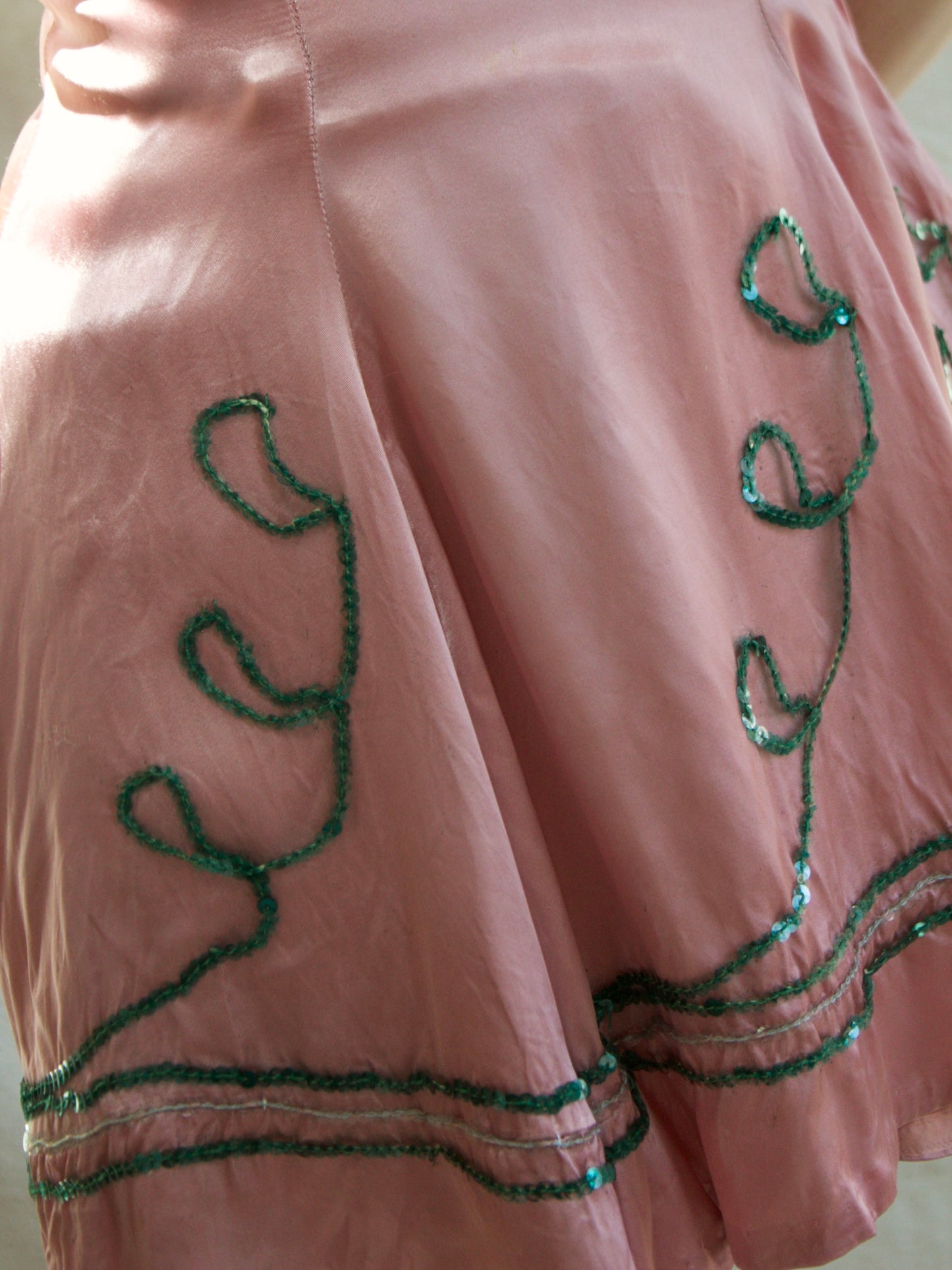 Custom Made 1950s Embellished Silk Satin Skater Style 2 PC Dress Set