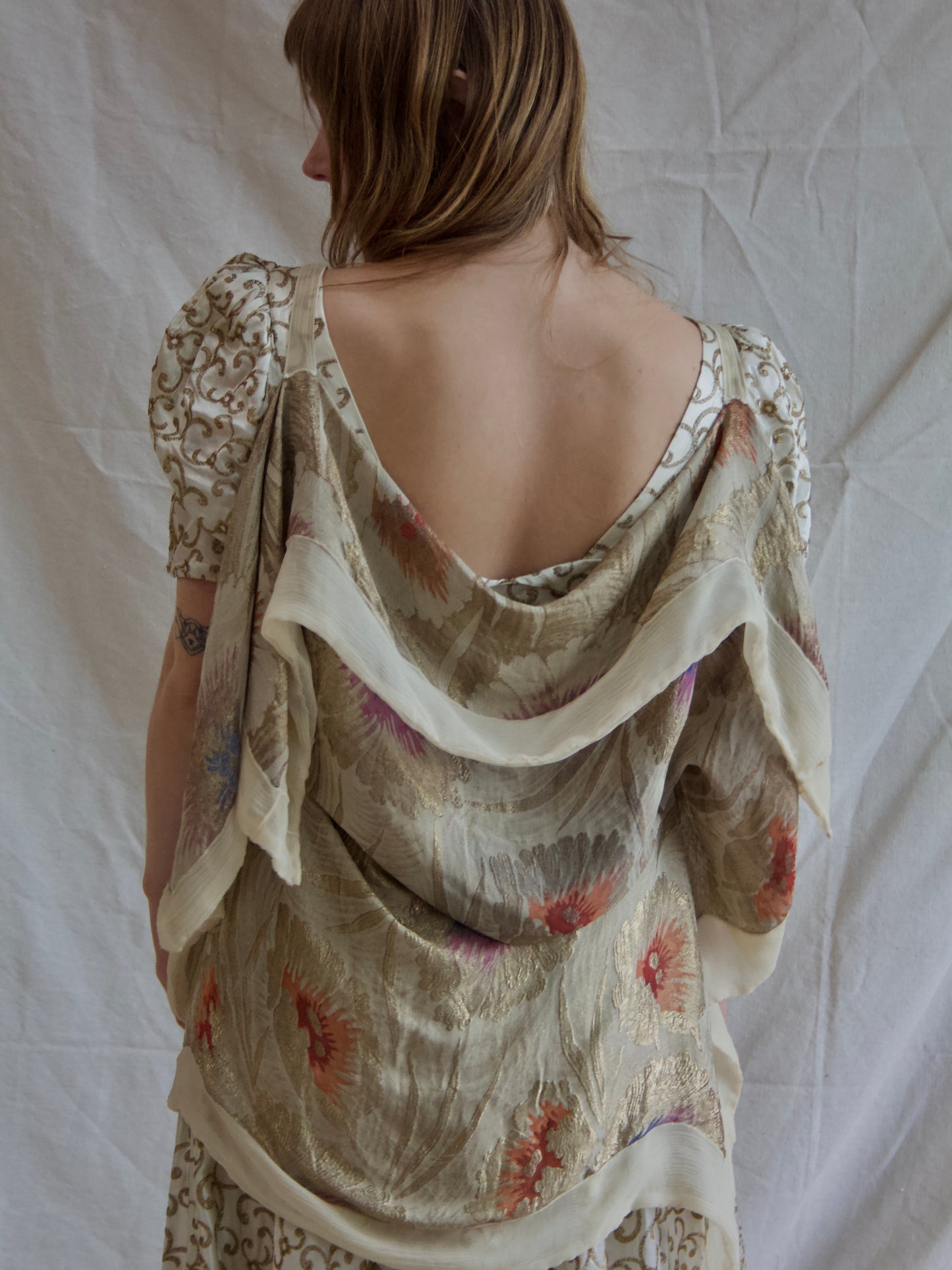 1930s Floral Lamé Chiffon Shawl W* Shoulder Straps