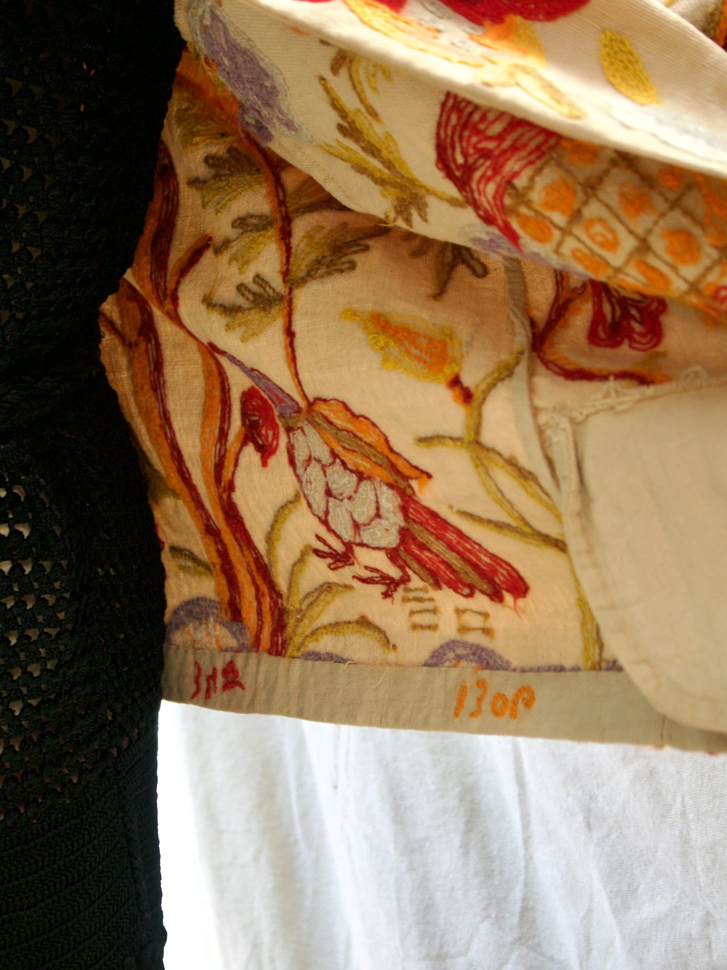 Antique 1920s/1930s Crewelwork Linen Jacket  Handmade in India