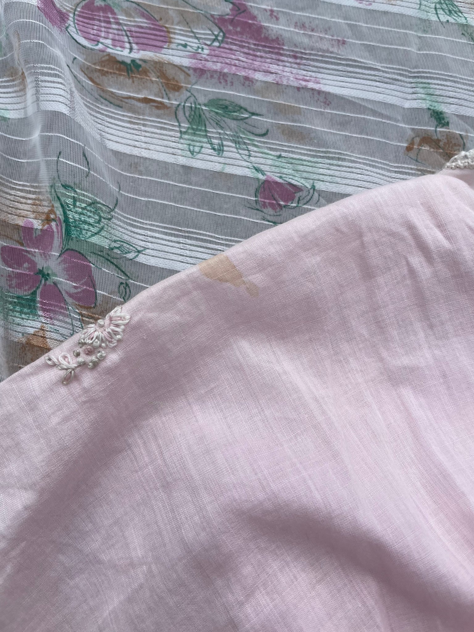 Antique Edwardian Pale Pink Floral Embroidered Cotton Boudoir Jumpsuit