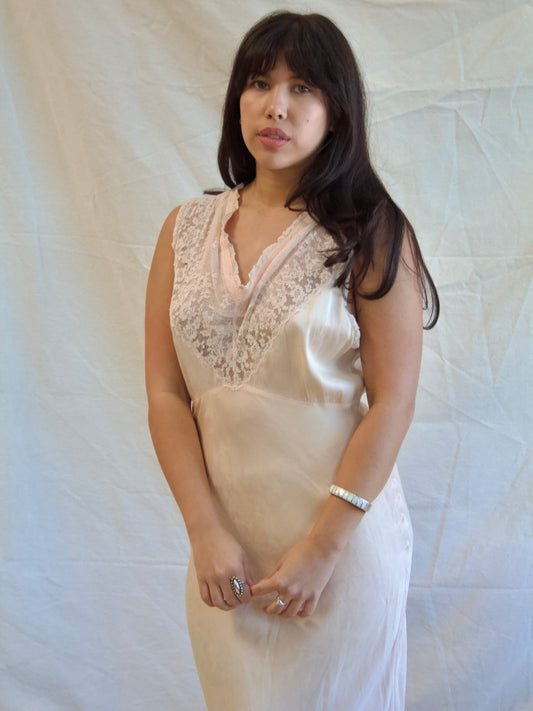 1930s Pale Pink & Lace Bias Cut Slip Dress