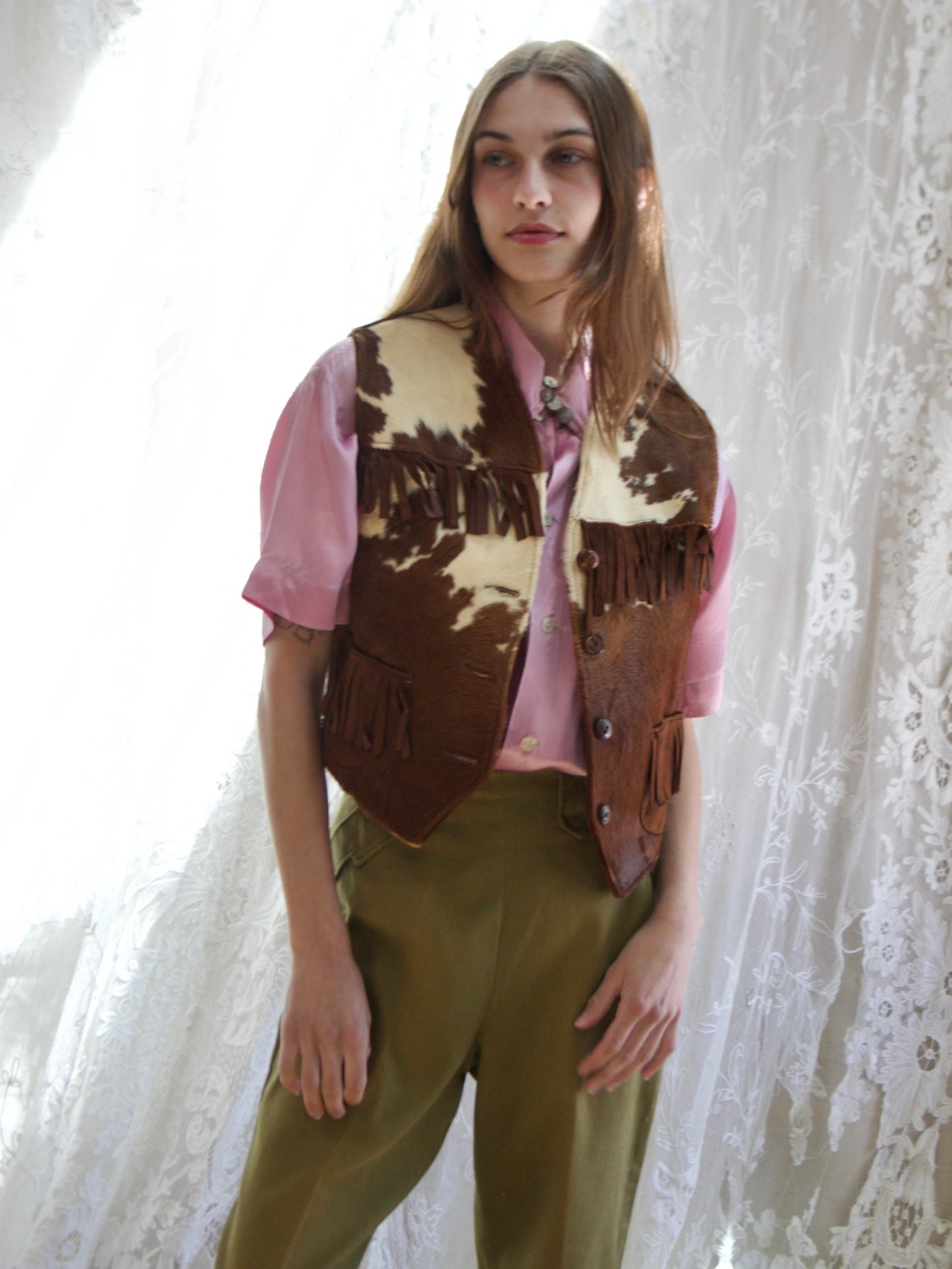 1950s Pony Hair Suede Fringe Western Vest